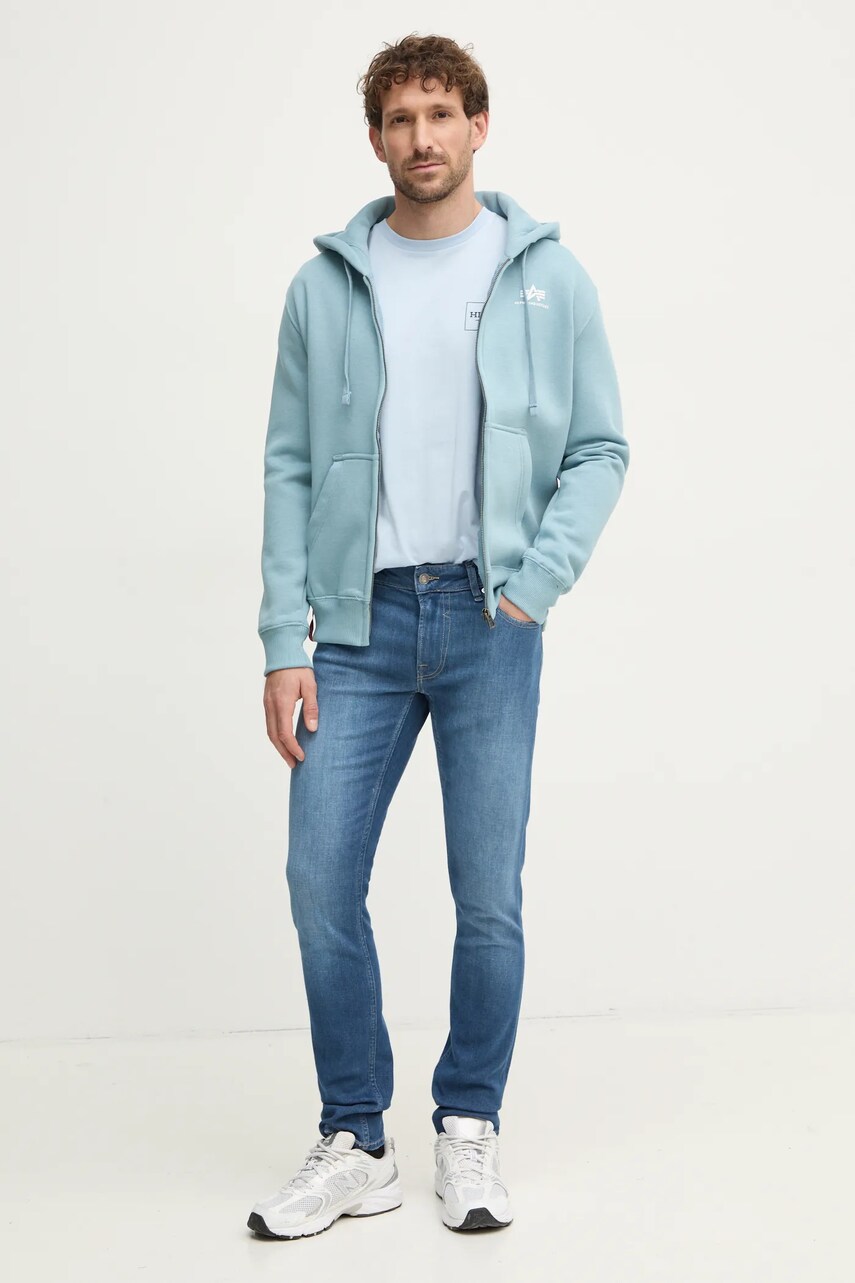 Кофта Alpha Industries чоловіча колір сірий з капюшоном з принтом 118342