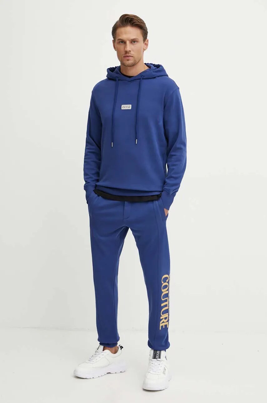 Бавовняна кофта Versace Jeans Couture чоловіча з капюшоном з аплікацією 77GAIT08 CF00T