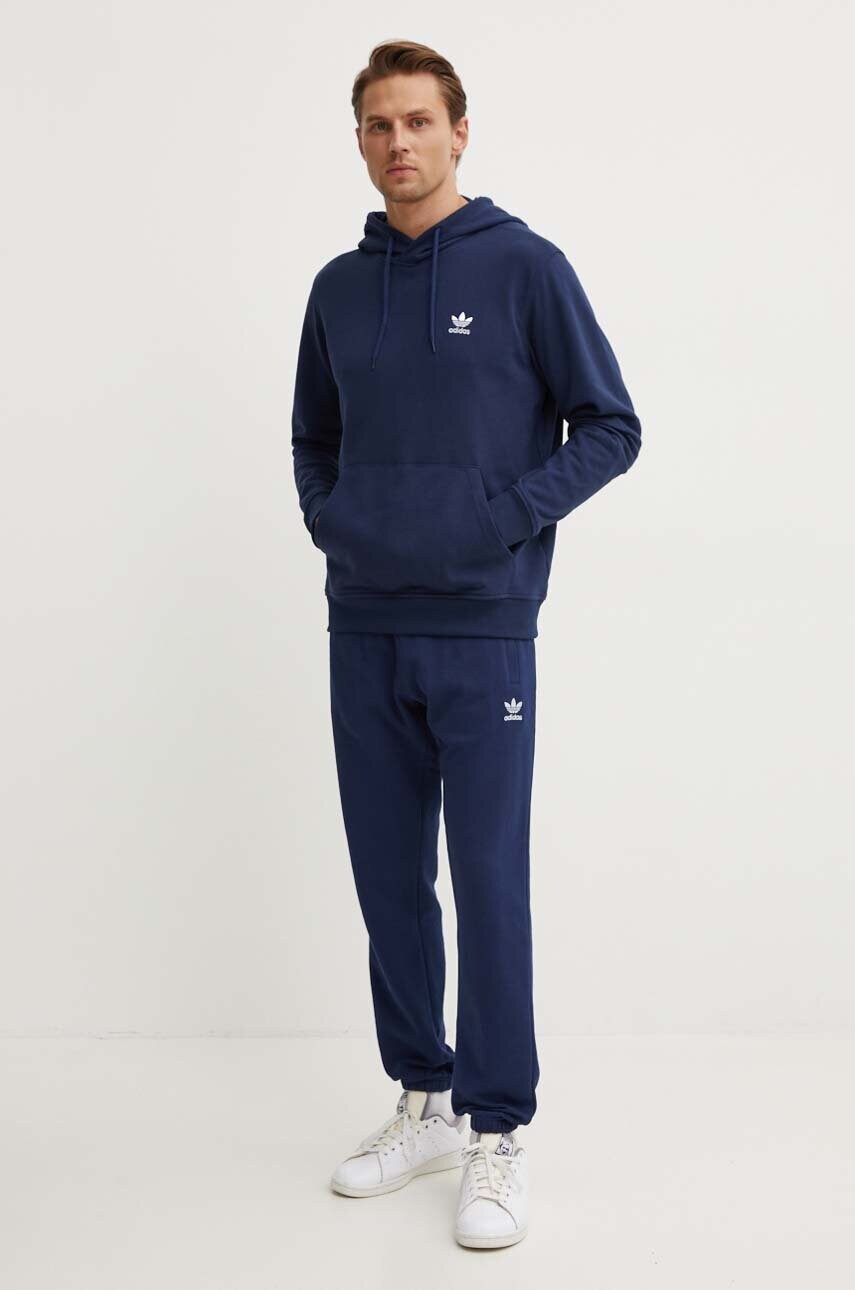 Бавовняна кофта adidas Originals чоловіча колір синій з капюшоном з аплікацією IX7668