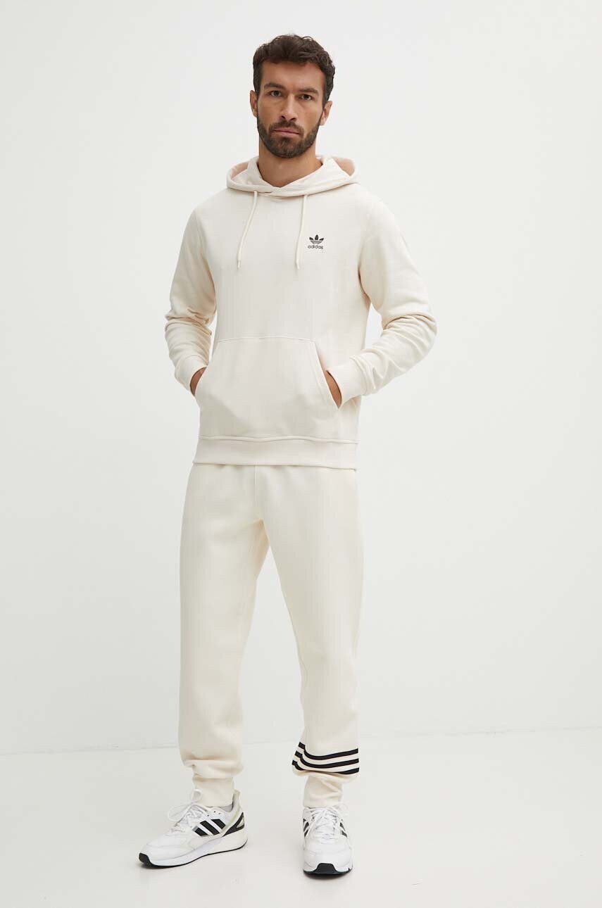 Бавовняна кофта adidas Originals чоловіча колір бежевий з капюшоном з аплікацією IX7669