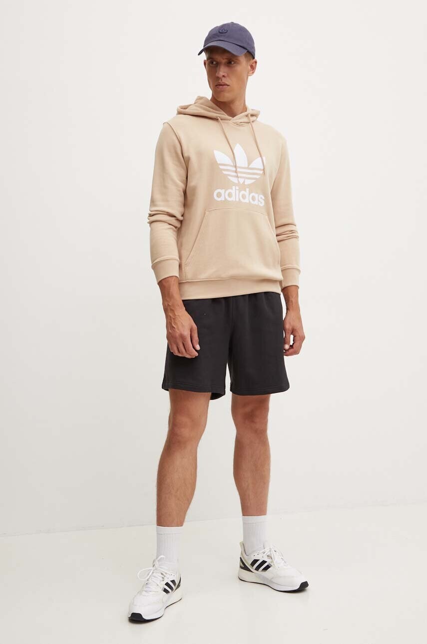 Бавовняна кофта adidas Originals чоловіча колір бежевий з капюшоном з принтом IZ2359