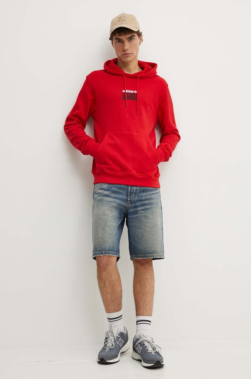 Бавовняна кофта adidas Originals чоловіча колір червоний з капюшоном з аплікацією IZ4835