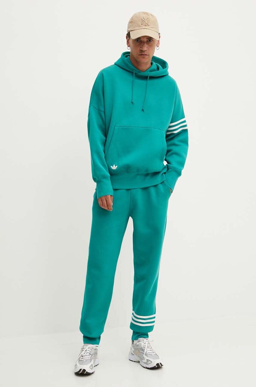 Кофта adidas Originals чоловіча колір бірюзовий з капюшоном з аплікацією JF9142