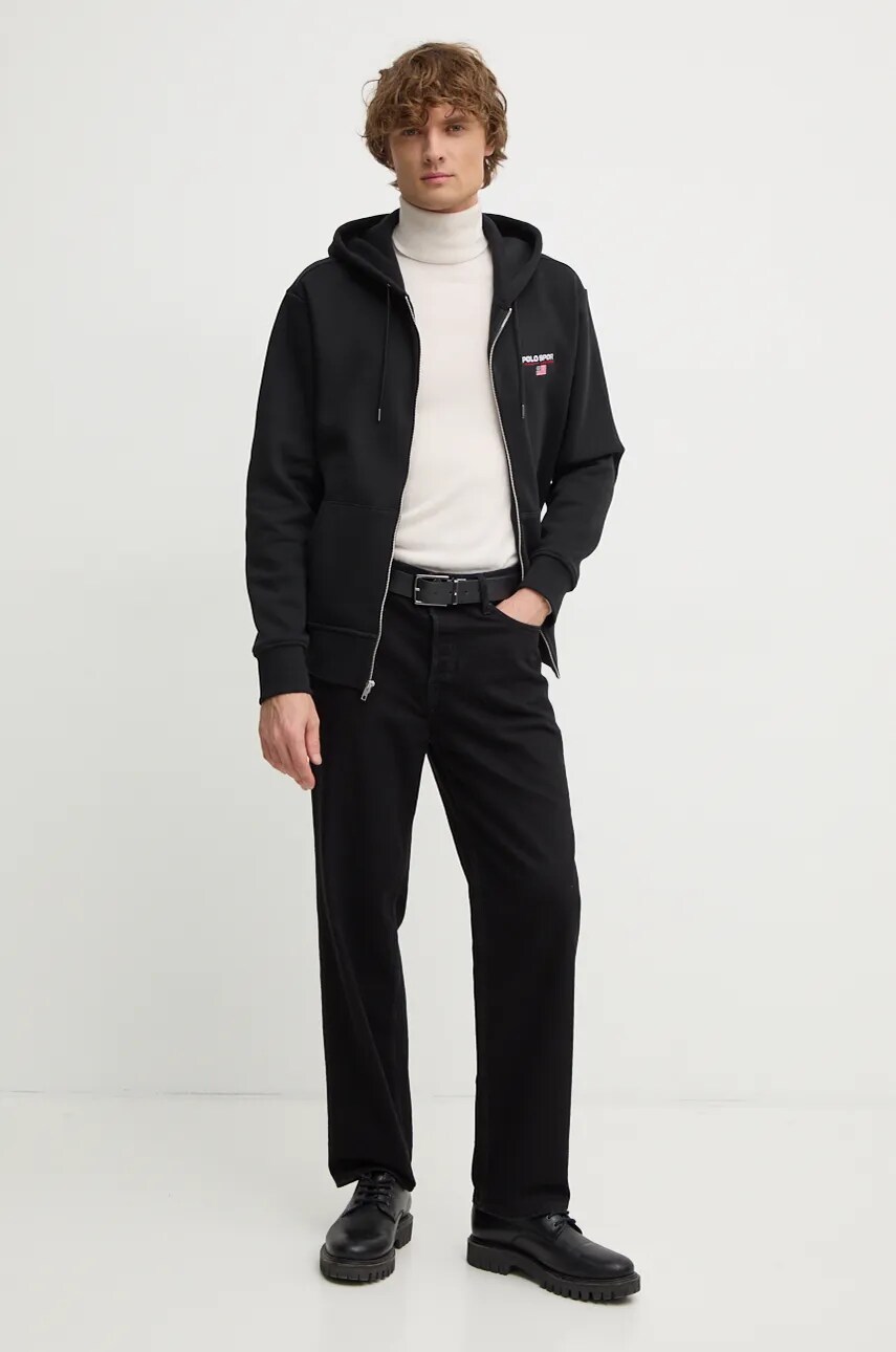 Кофта Polo Ralph Lauren чоловіча колір чорний з капюшоном однотонна 710949931