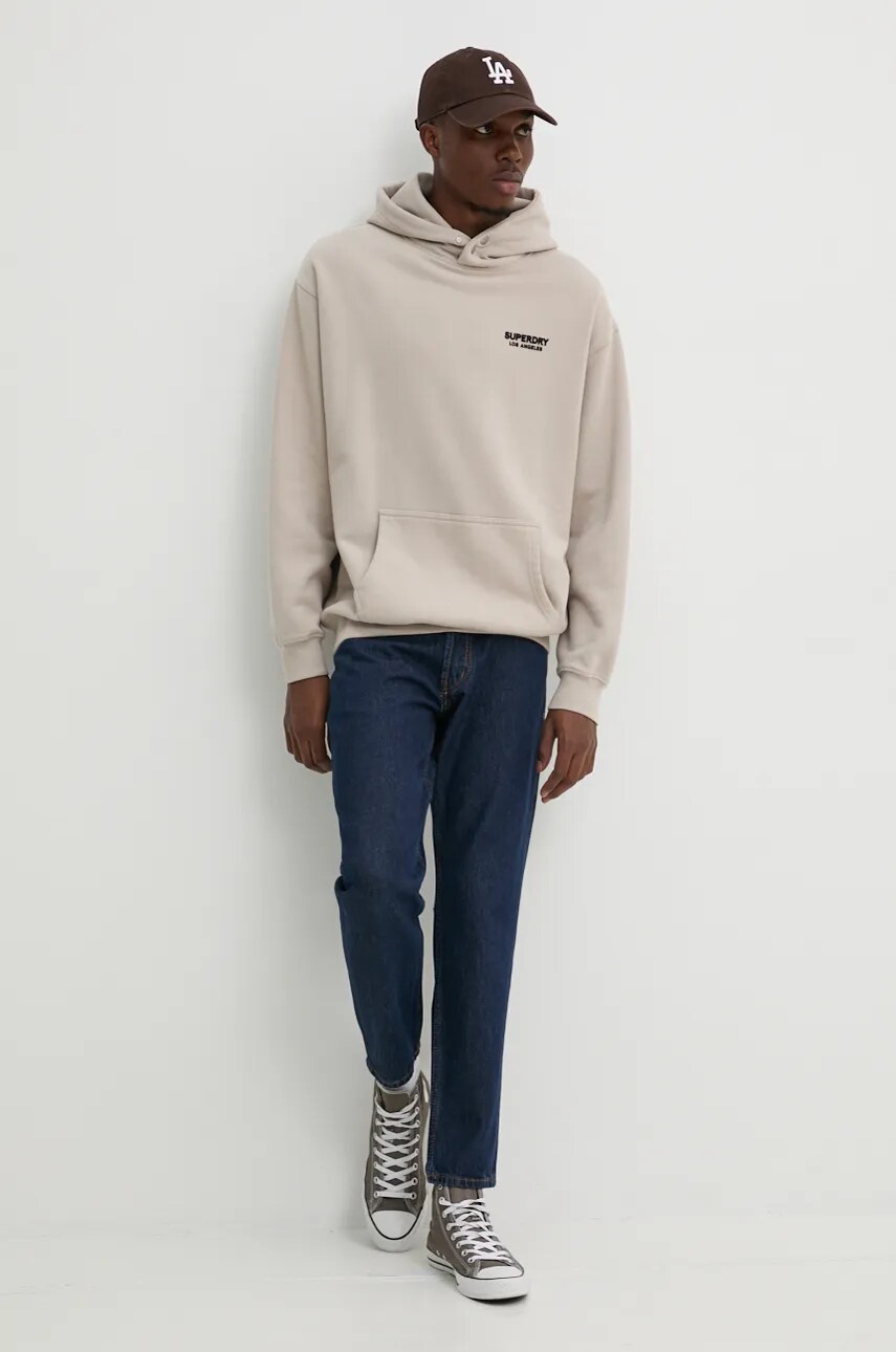 Кофта Superdry чоловіча колір бежевий з капюшоном з принтом M2013726A-7MO