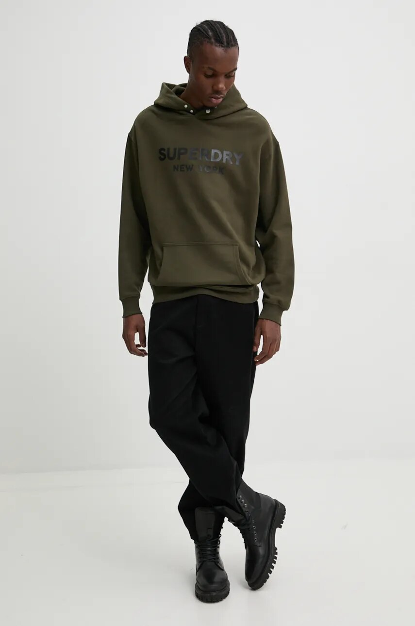 Кофта Superdry чоловіча колір зелений з капюшоном з принтом M2013726A-ZC3