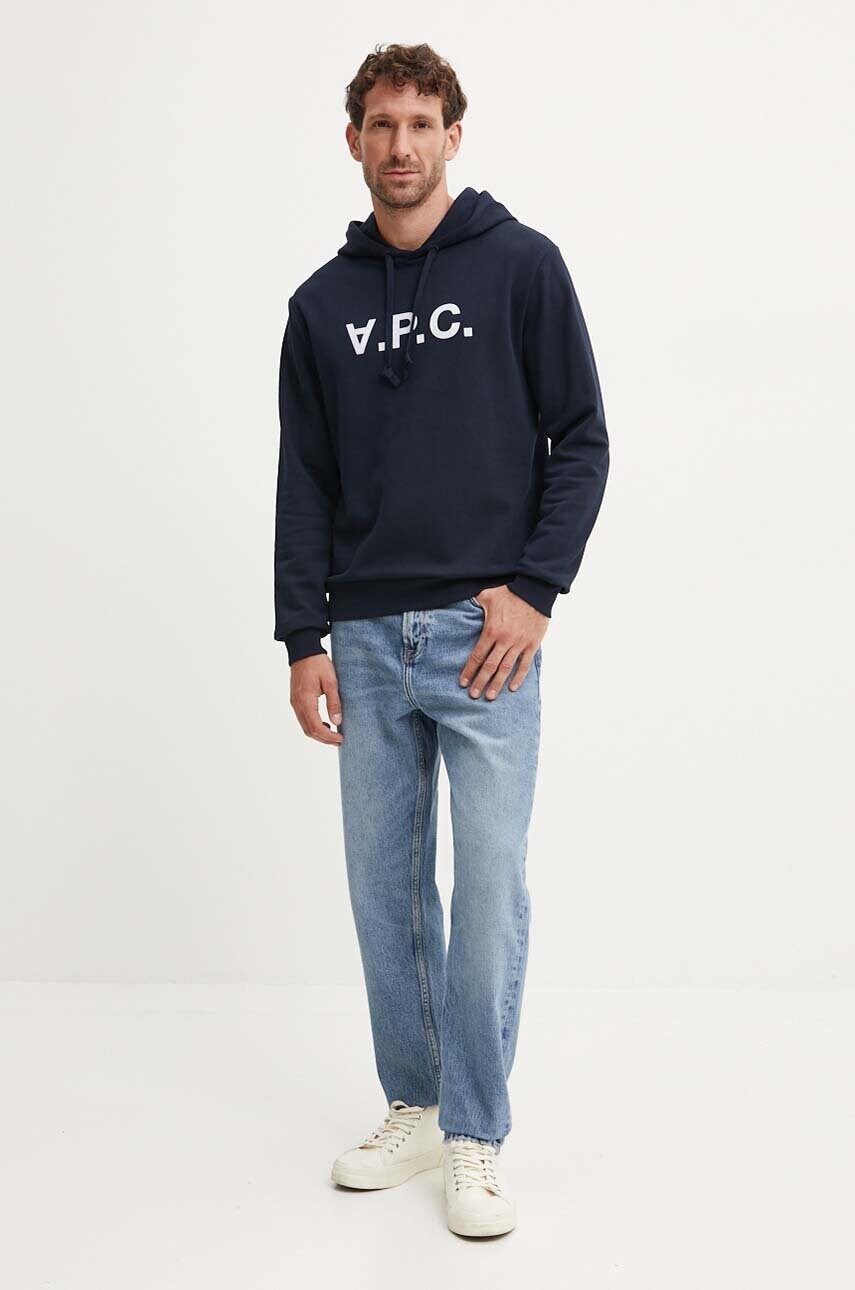 Бавовняна кофта A.P.C. hoodie standard grand vpc GOTS колір синій з капюшоном з аплікацією COHBN.M27908