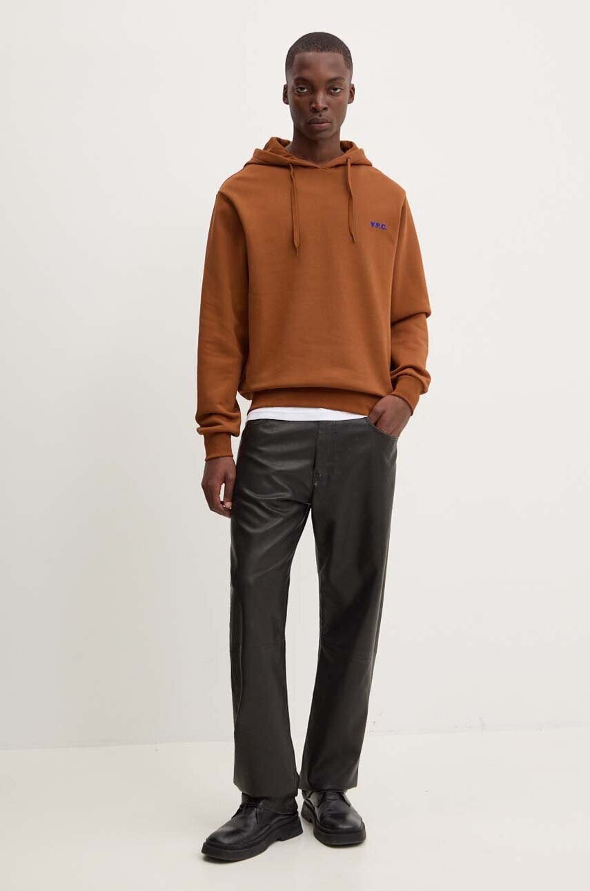 Бавовняна кофта A.P.C. hoodie boxy petit vpc чоловіча колір коричневий з капюшоном з аплікацією COHBR.H27917