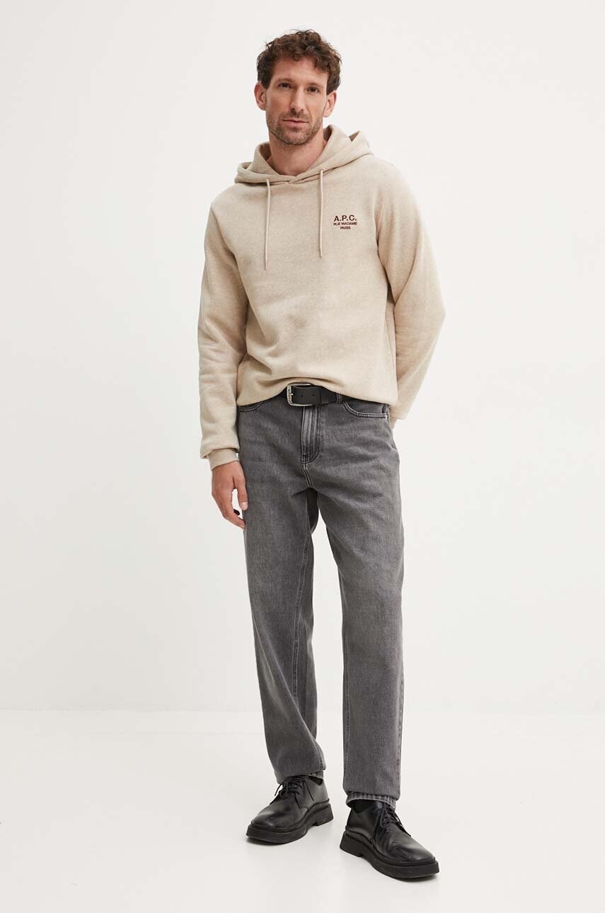 Кофта A.P.C. hoodie standard rue madame GOTS колір бежевий з капюшоном меланж COHBV.M27914