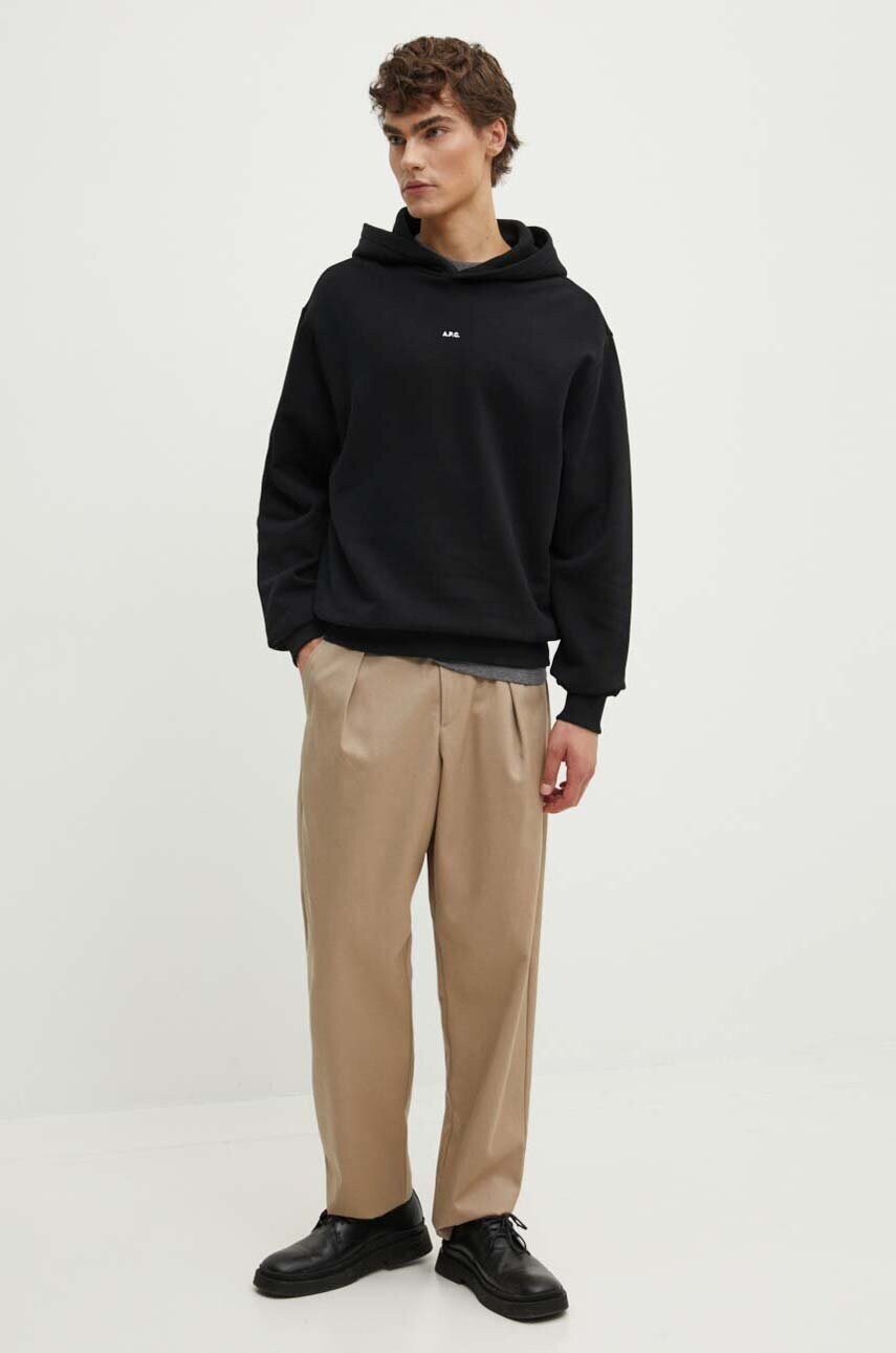 Бавовняна кофта A.P.C. hoodie boxy micro logo GOTS чоловіча колір чорний з капюшоном однотонна COHBX.H27911