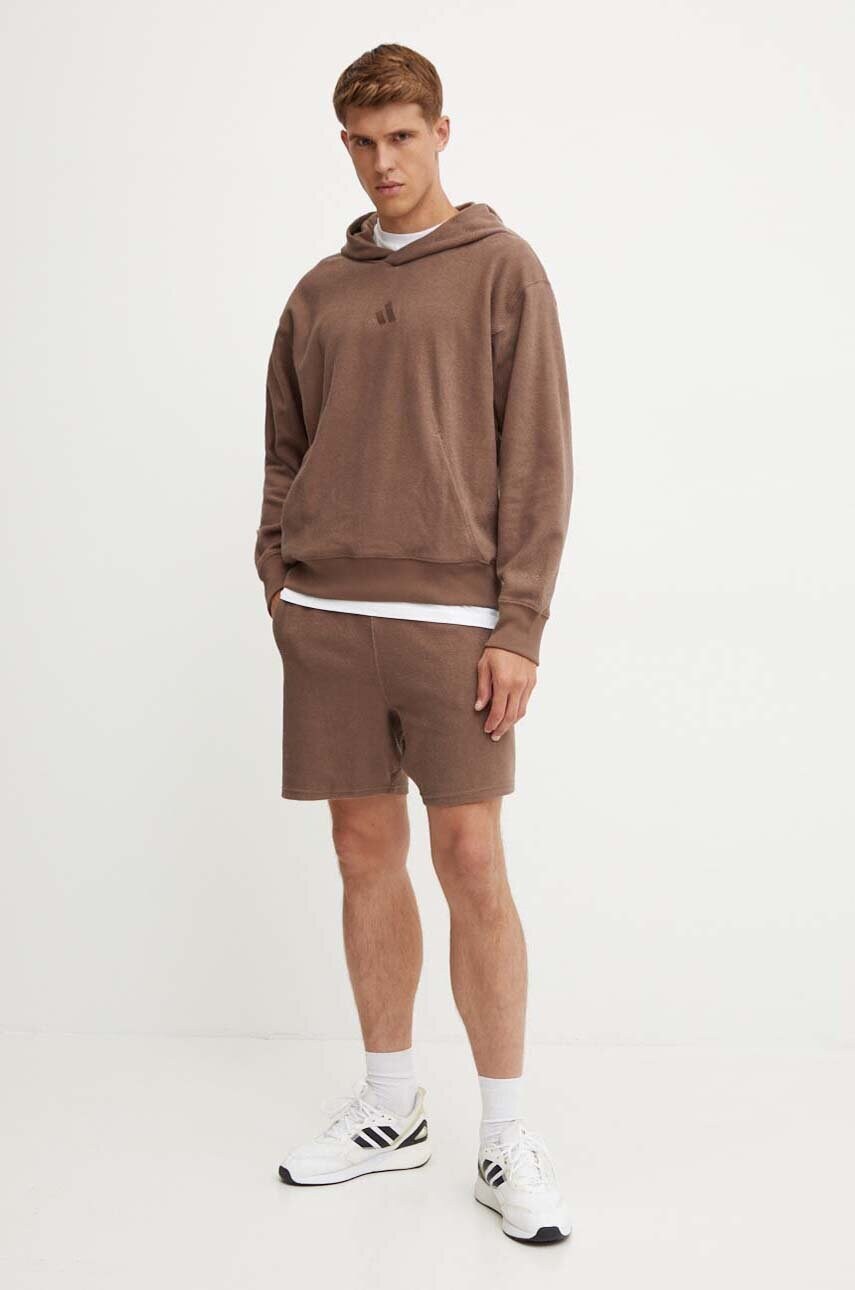 Кофта adidas All SZN чоловіча колір коричневий з капюшоном аплікацією IY6578