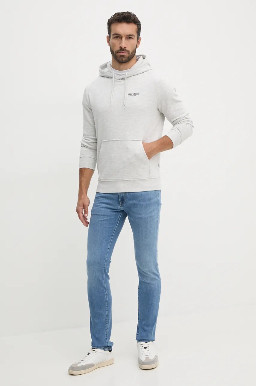 Кофта Pepe Jeans SAM HOODIE чоловіча колір сірий з капюшоном з принтом PM582700