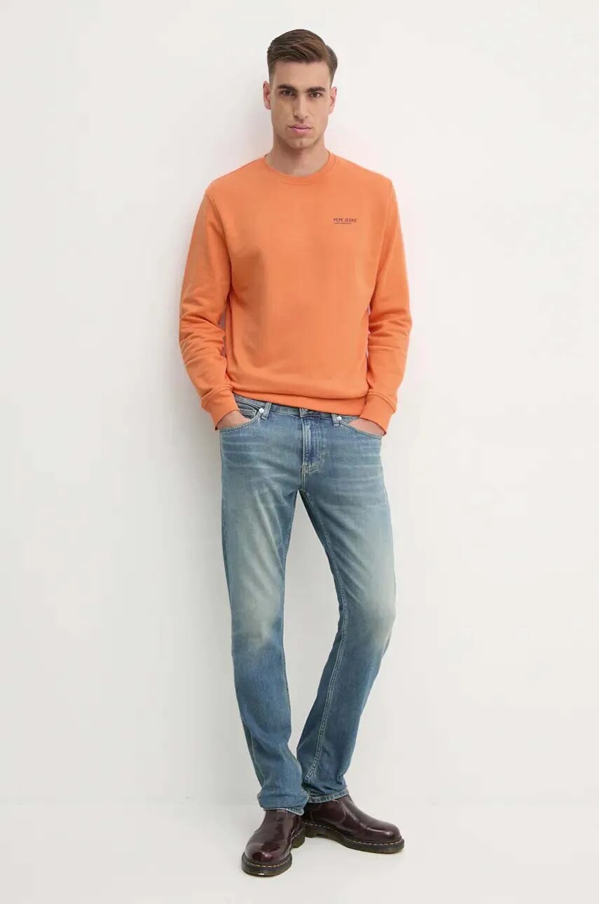 Кофта Pepe Jeans SAM CREW чоловіча колір помаранчевий з принтом PM582703