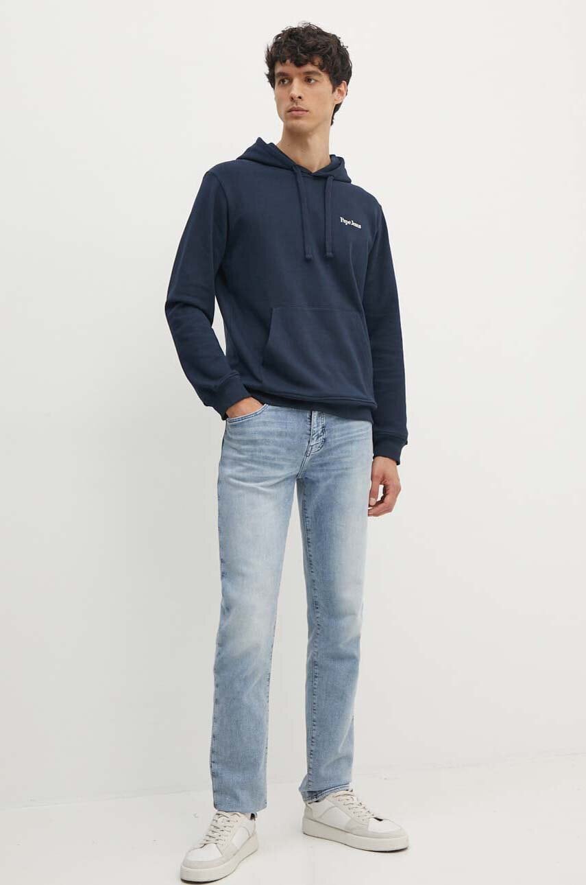 Бавовняна кофта Pepe Jeans SEDRIC P чоловіча колір синій з капюшоном з принтом PM582710