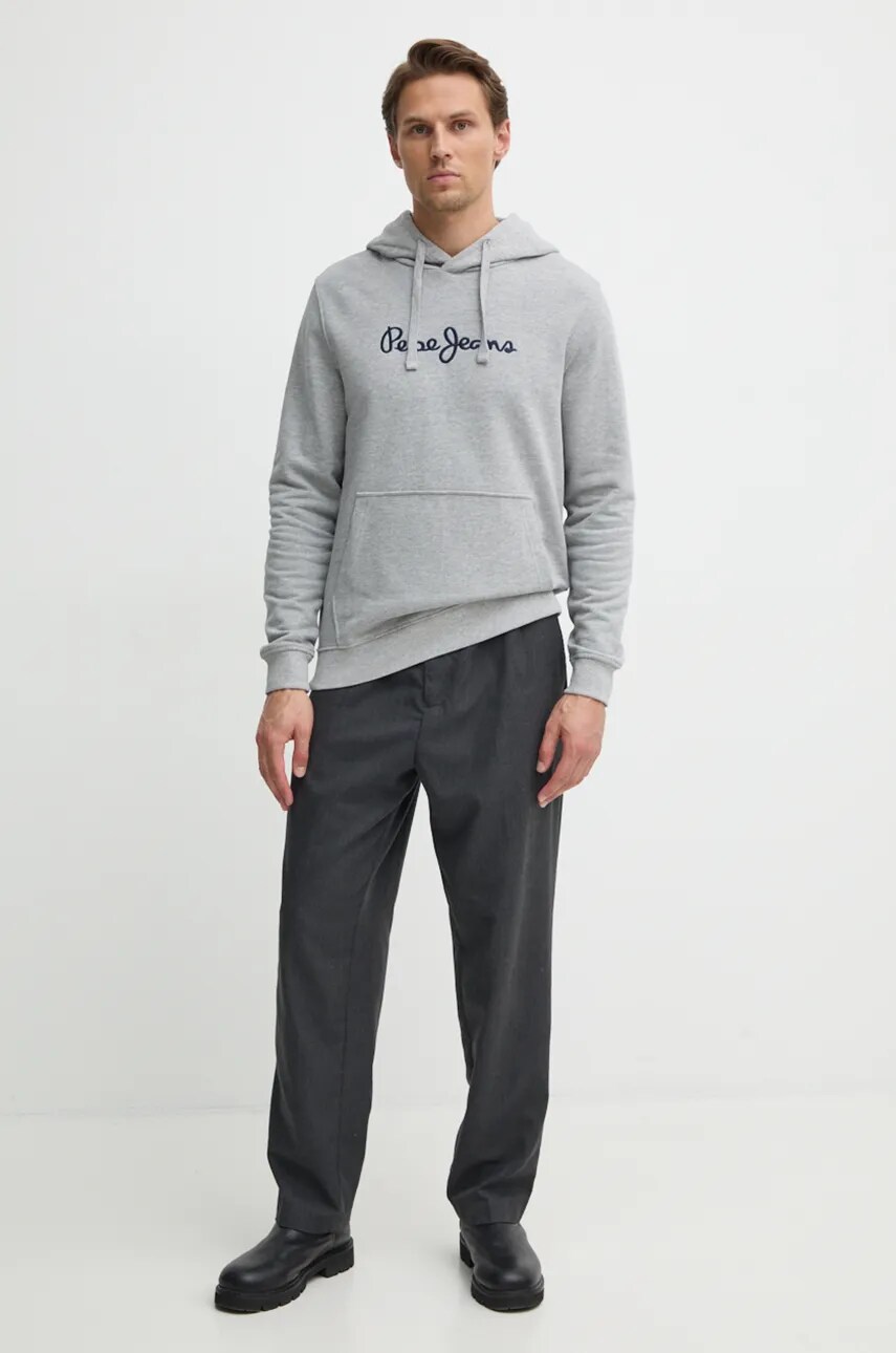 Бавовняна кофта Pepe Jeans NEW JOE HOODIE чоловіча колір сірий з капюшоном з аплікацією PM582716