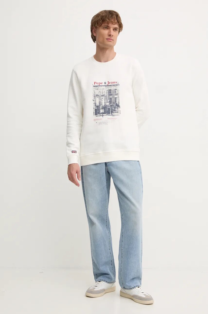 Бавовняна кофта Pepe Jeans SOREN CREW чоловіча колір бежевий з принтом PM582724