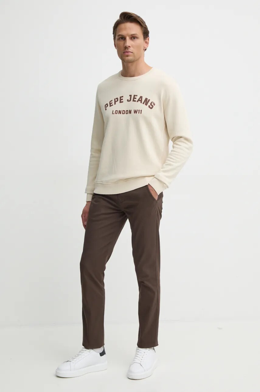 Бавовняна кофта Pepe Jeans ALDRIDGE CREW чоловіча колір бежевий з принтом PM582738
