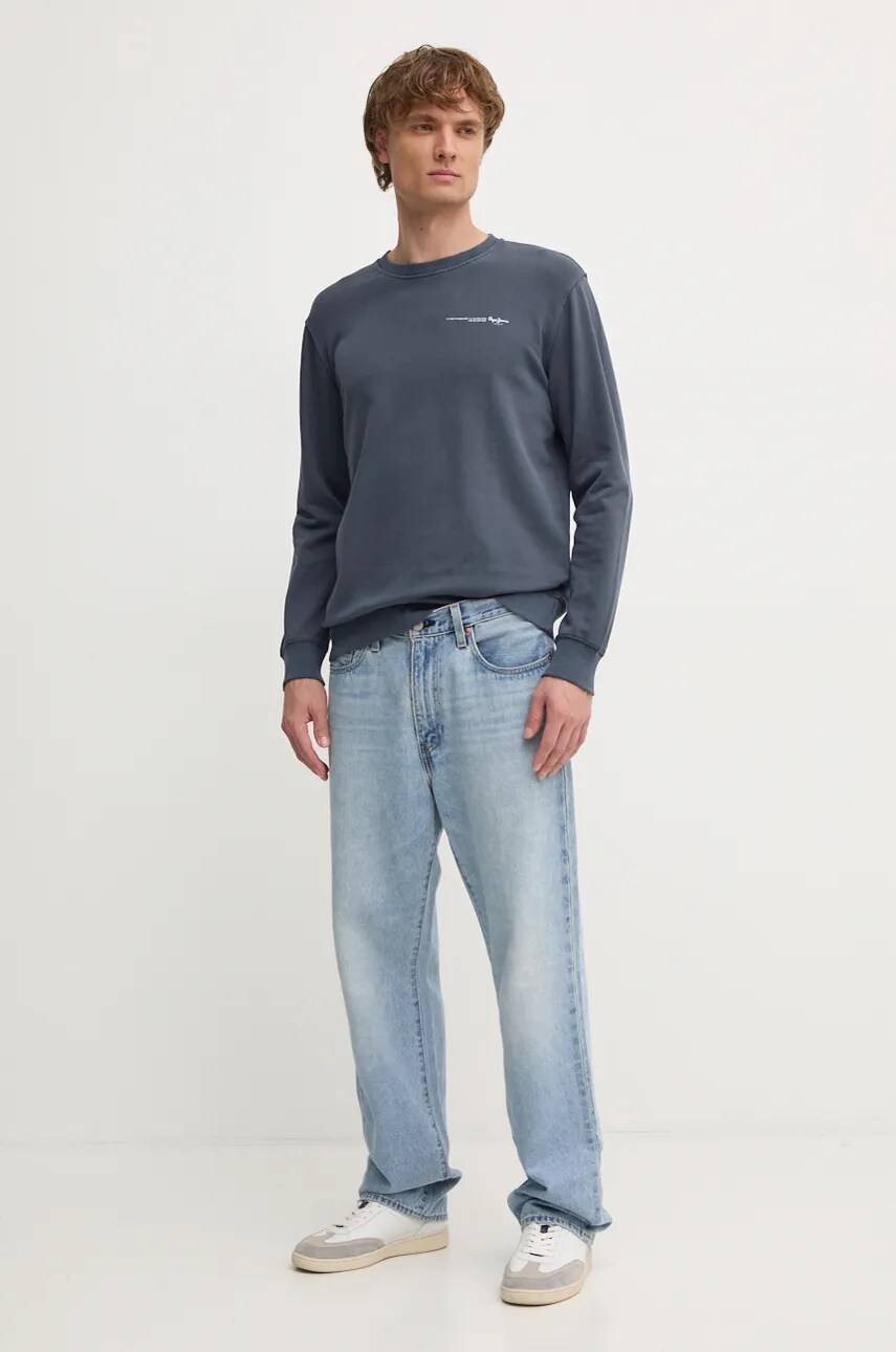 Бавовняна кофта Pepe Jeans DAVY CREW чоловіча колір сірий з принтом PM582740