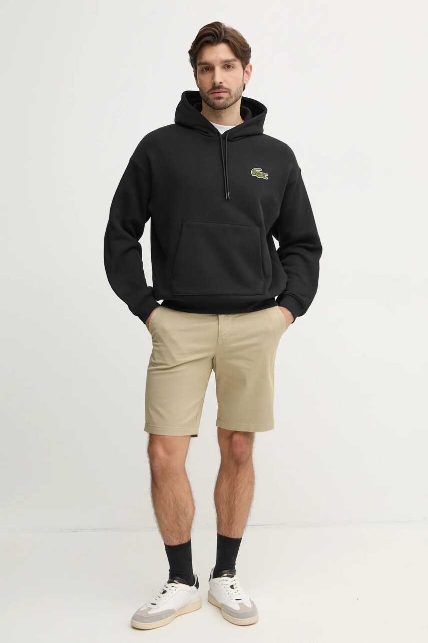Бавовняна кофта Lacoste чоловіча з капюшоном однотонна SH2754