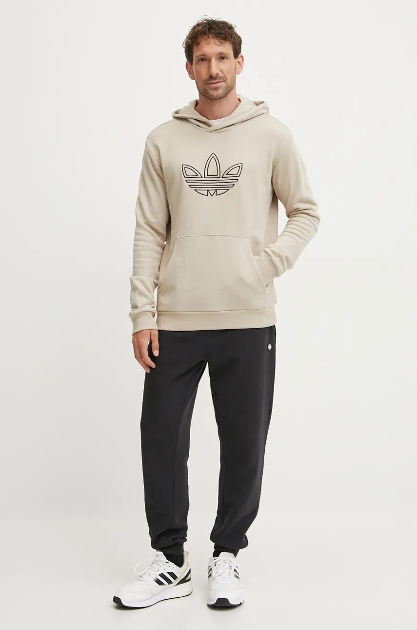 Бавовняна кофта adidas Originals Outline Hoodie чоловіча колір бежевий з капюшоном з принтом JJ1505