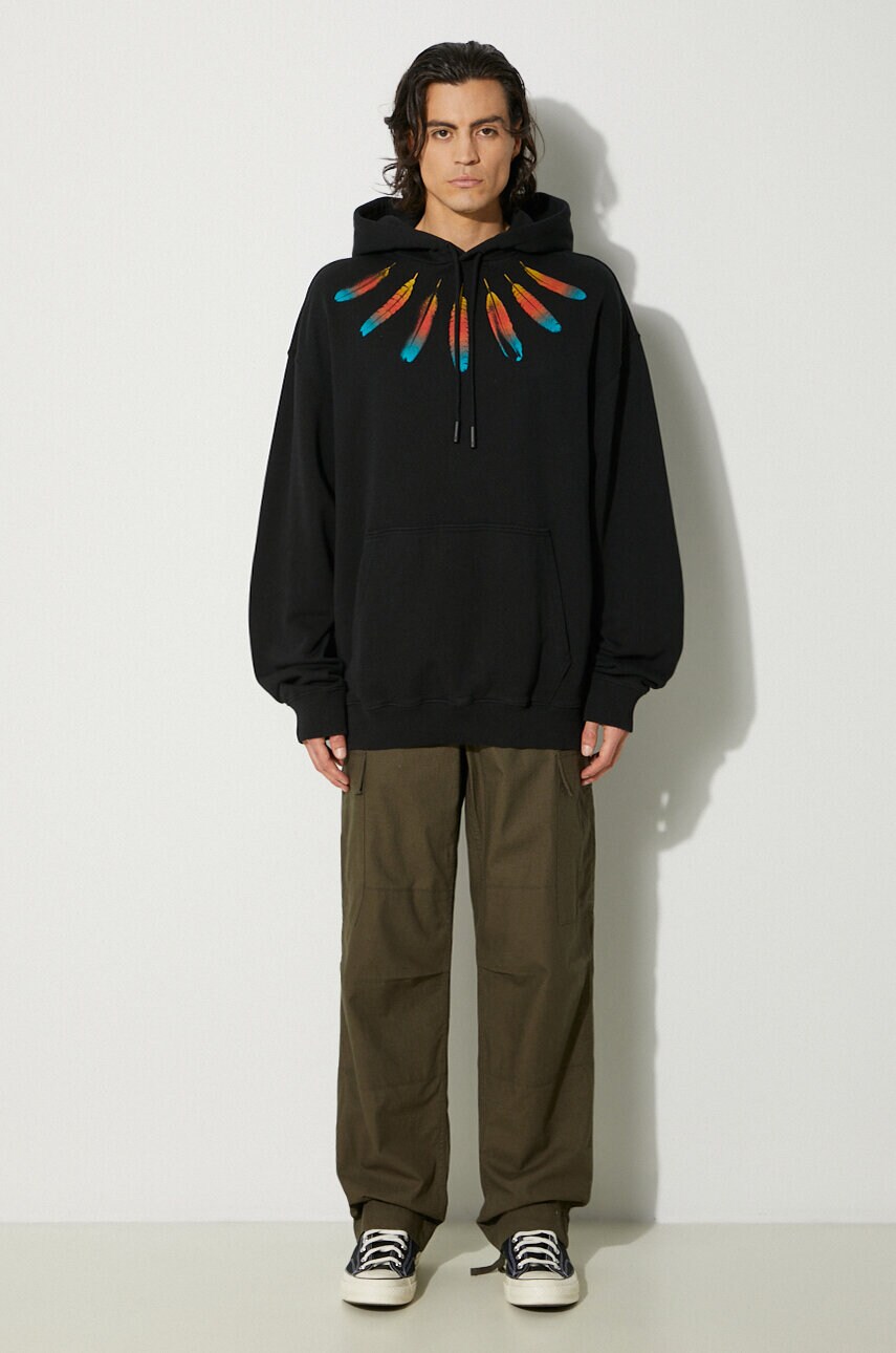 Бавовняна кофта Marcelo Burlon Collar Feathers Comfy Hoodie чоловіча колір чорний з капюшоном з принтом CMBB106F24FLE0031084
