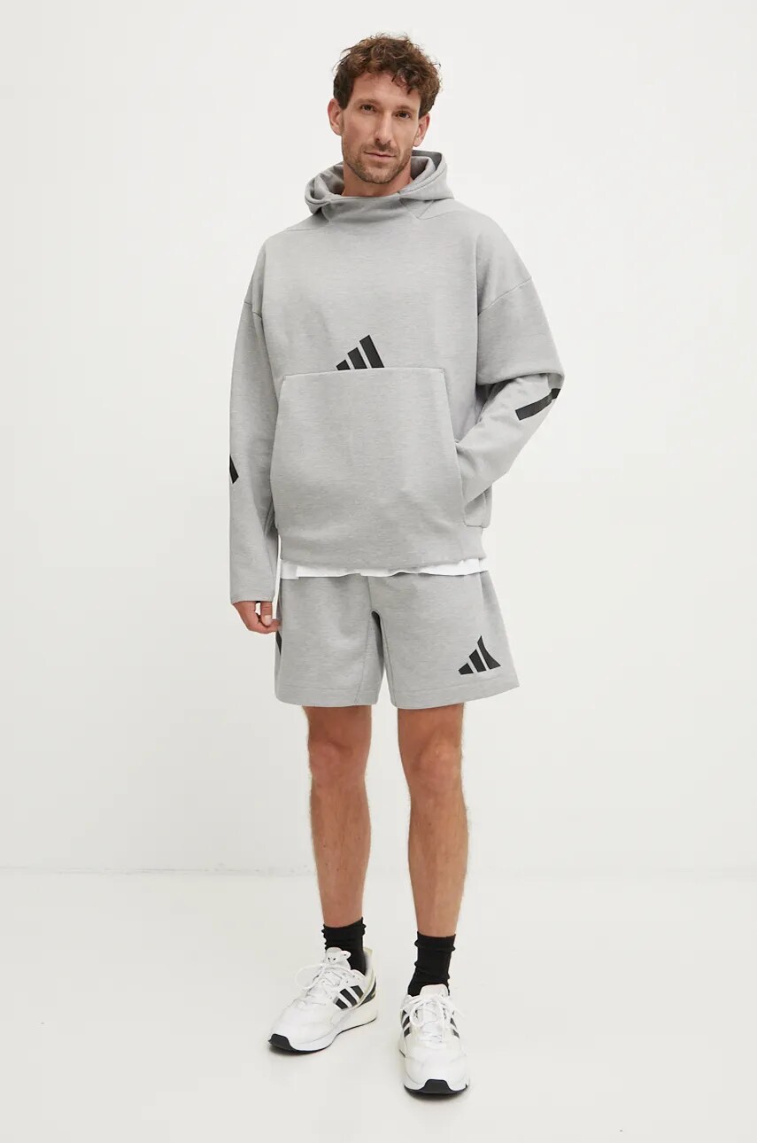 Кофта adidas ZNE чоловіча колір сірий з капюшоном з аплікацією JE3070