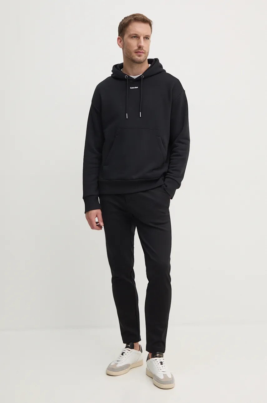Кофта Calvin Klein чоловіча колір чорний з капюшоном з аплікацією K10K112871