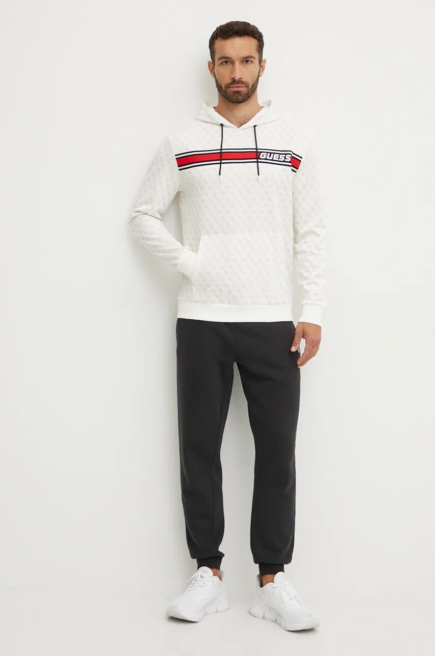 Кофта Guess чоловіча колір білий з капюшоном візерунок Z4BQ30 FL04Q