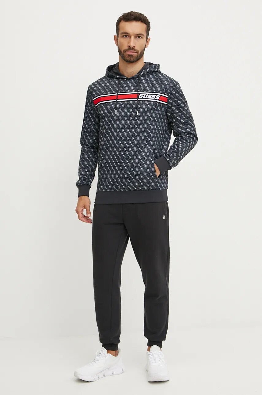 Кофта Guess чоловіча колір чорний з капюшоном візерунок Z4BQ30 FL04Q