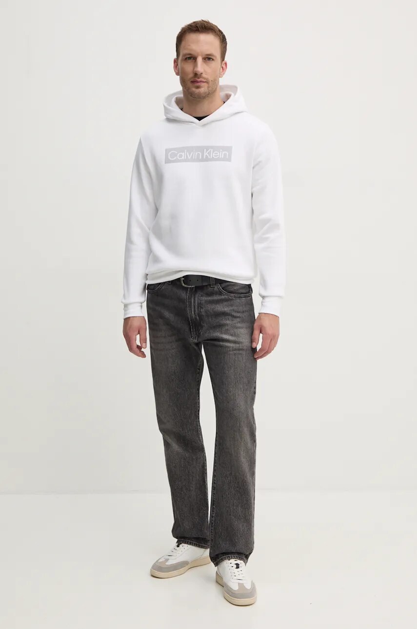 Кофта Calvin Klein чоловіча колір білий з капюшоном з принтом K10K113552