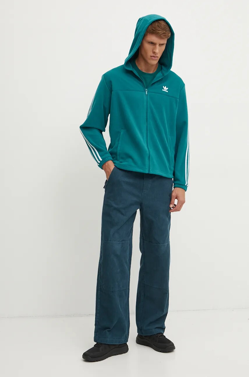 Флісова кофта adidas Originals колір зелений з капюшоном з аплікацією IZ2488