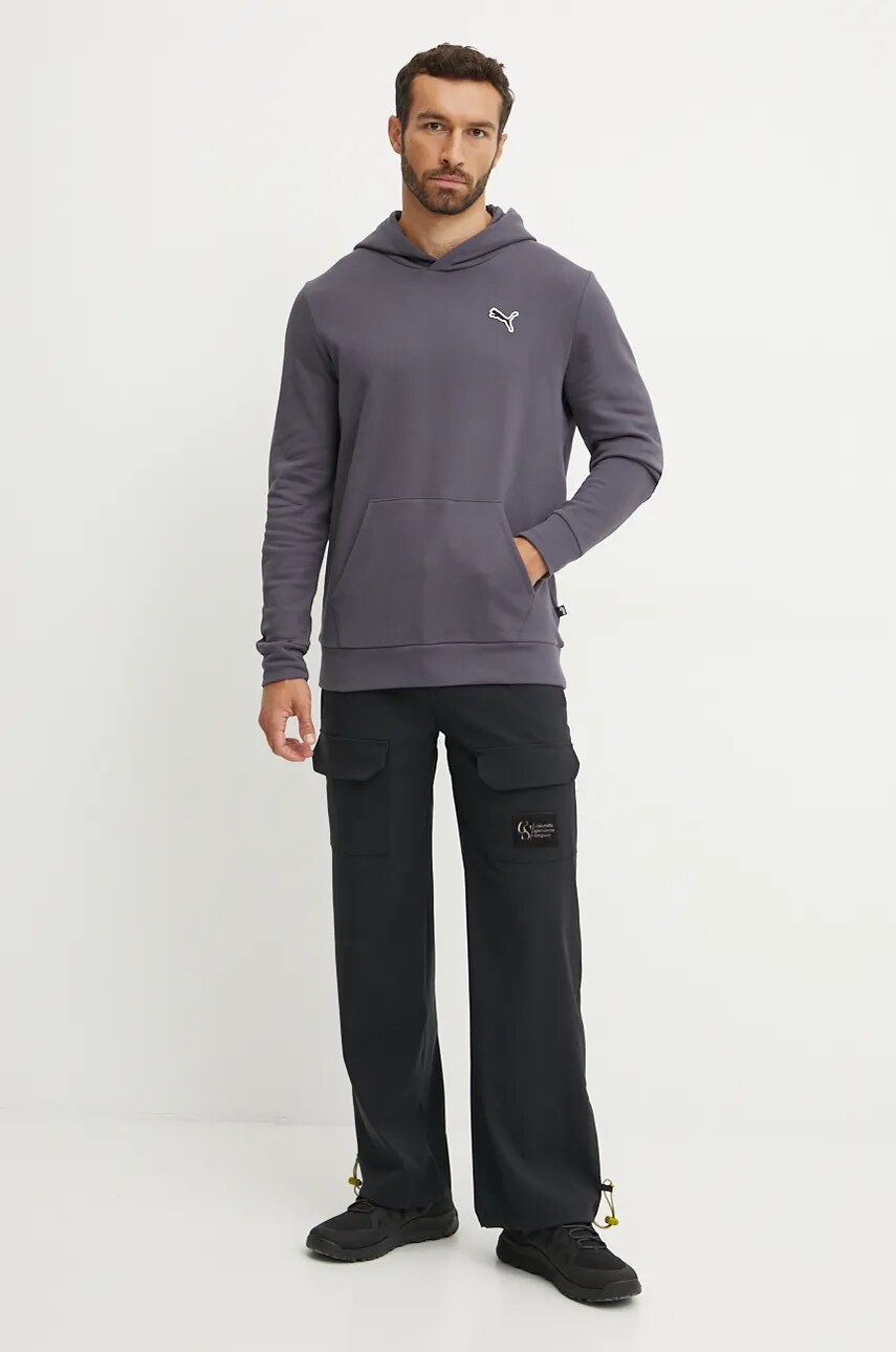 Бавовняна кофта Puma BETTER ESSENTIALS чоловіча колір сірий з капюшоном однотонна 676814