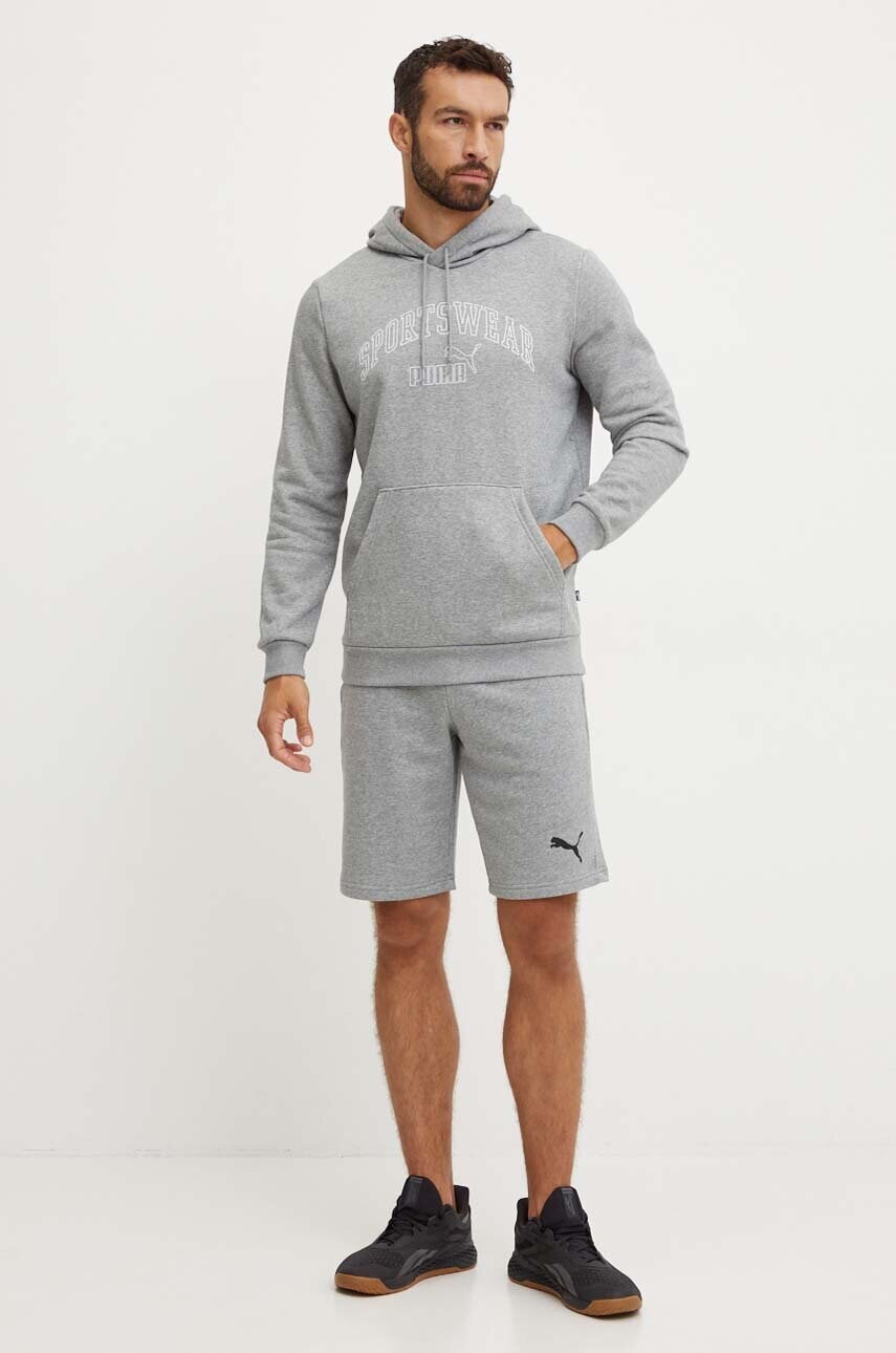 Кофта Puma чоловіча колір сірий з капюшоном з принтом 681775