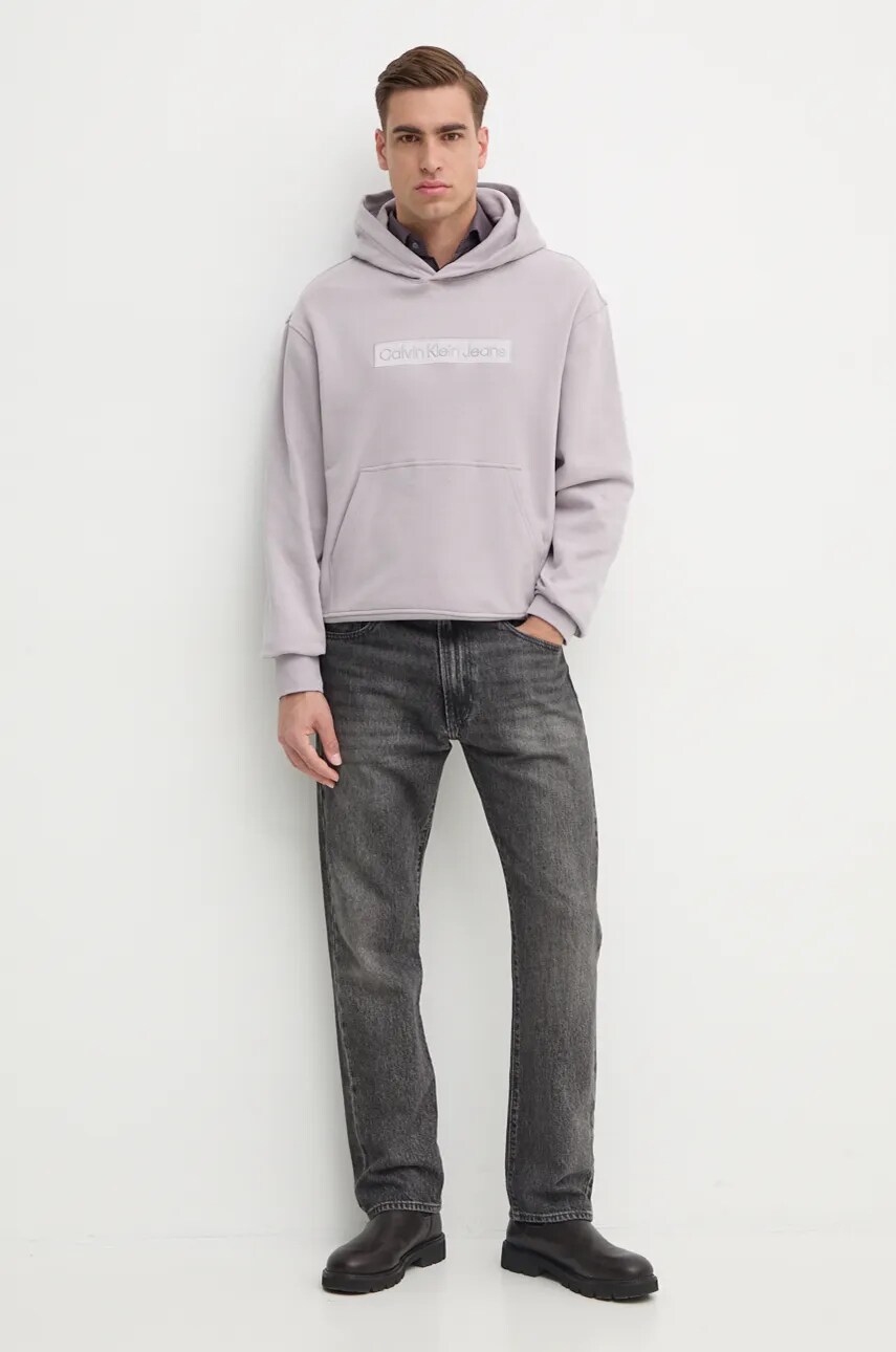 Бавовняна кофта Calvin Klein Jeans чоловіча колір сірий з капюшоном з аплікацією J30J326147