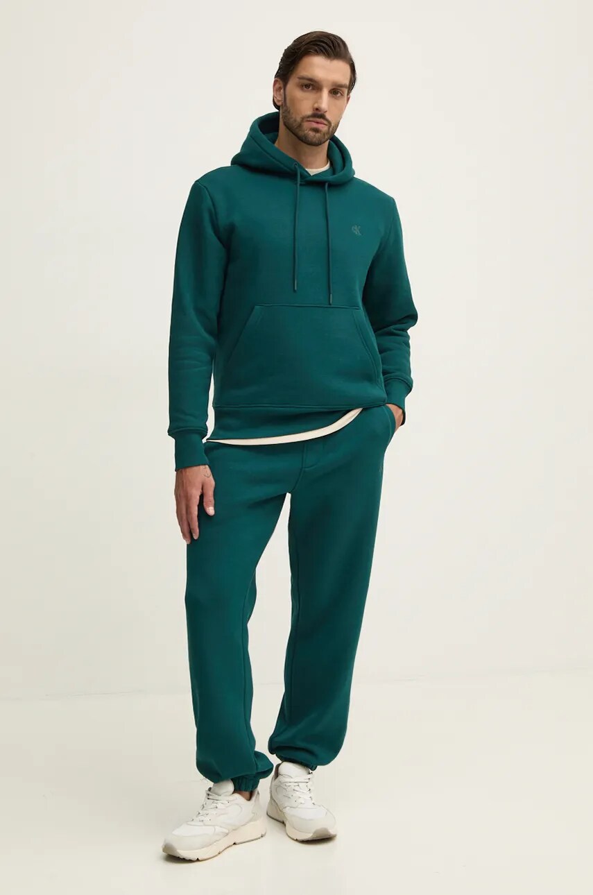 Кофта Calvin Klein Jeans чоловіча колір зелений з капюшоном однотонна J30J326459