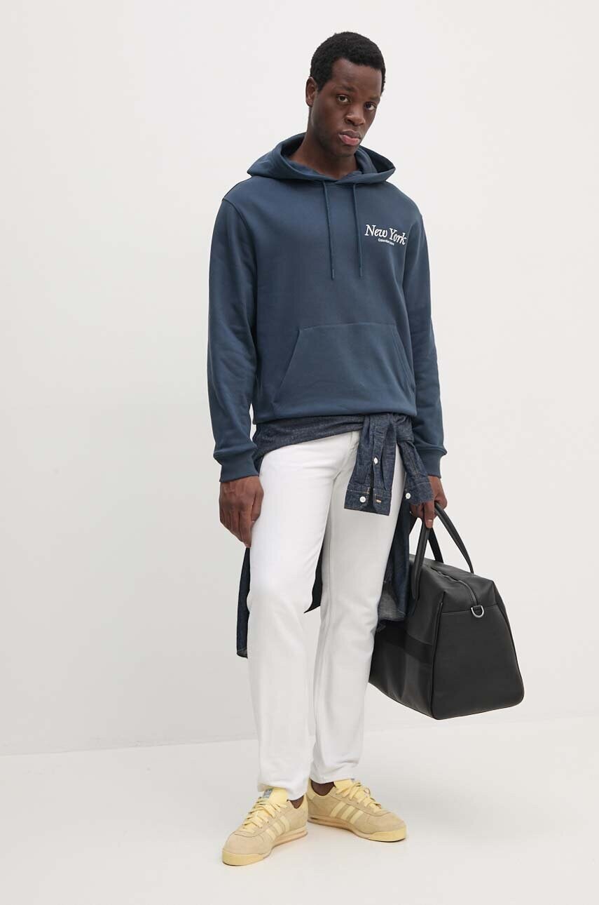 Бавовняна кофта Calvin Klein Jeans чоловіча колір синій з капюшоном з аплікацією J30J326876