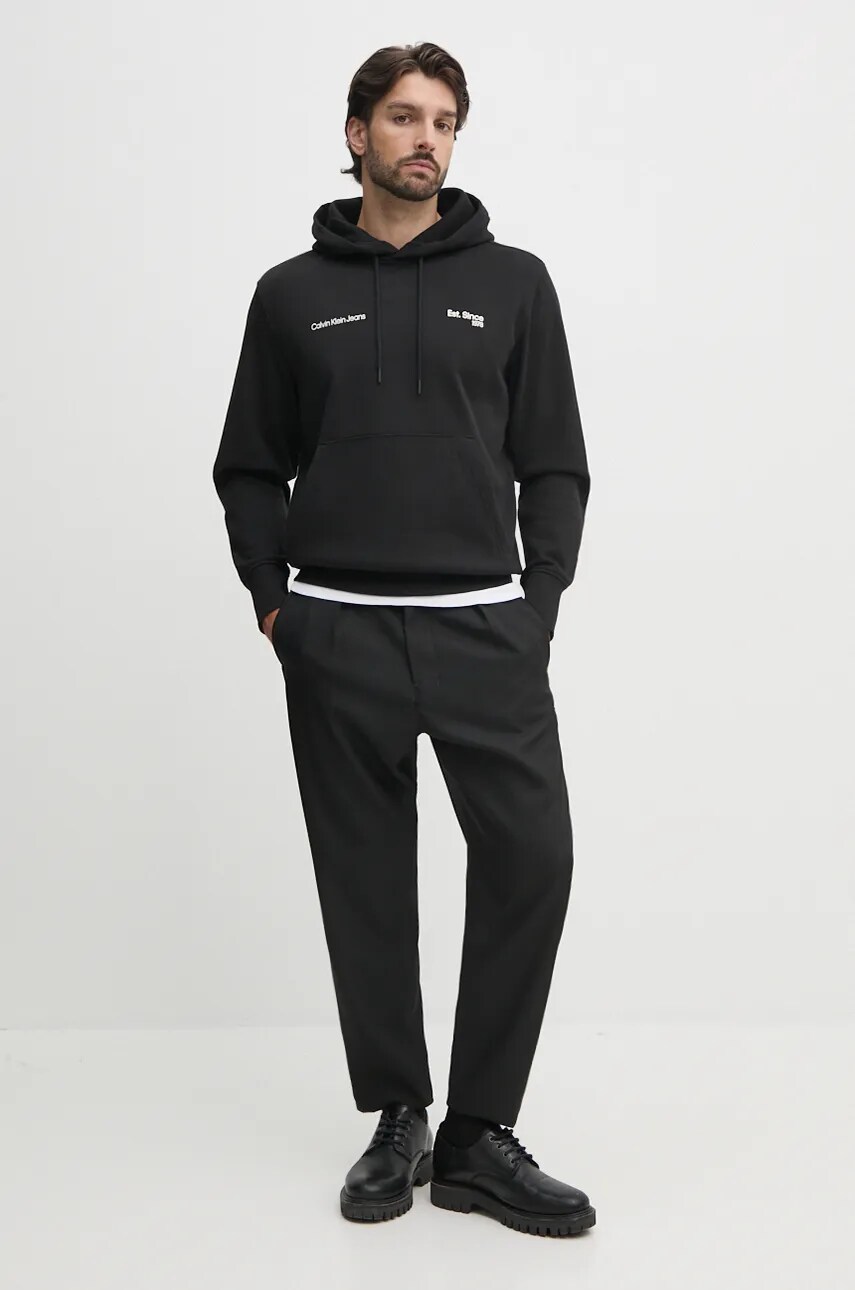 Кофта Calvin Klein Jeans чоловіча колір чорний з капюшоном з принтом J30J326923