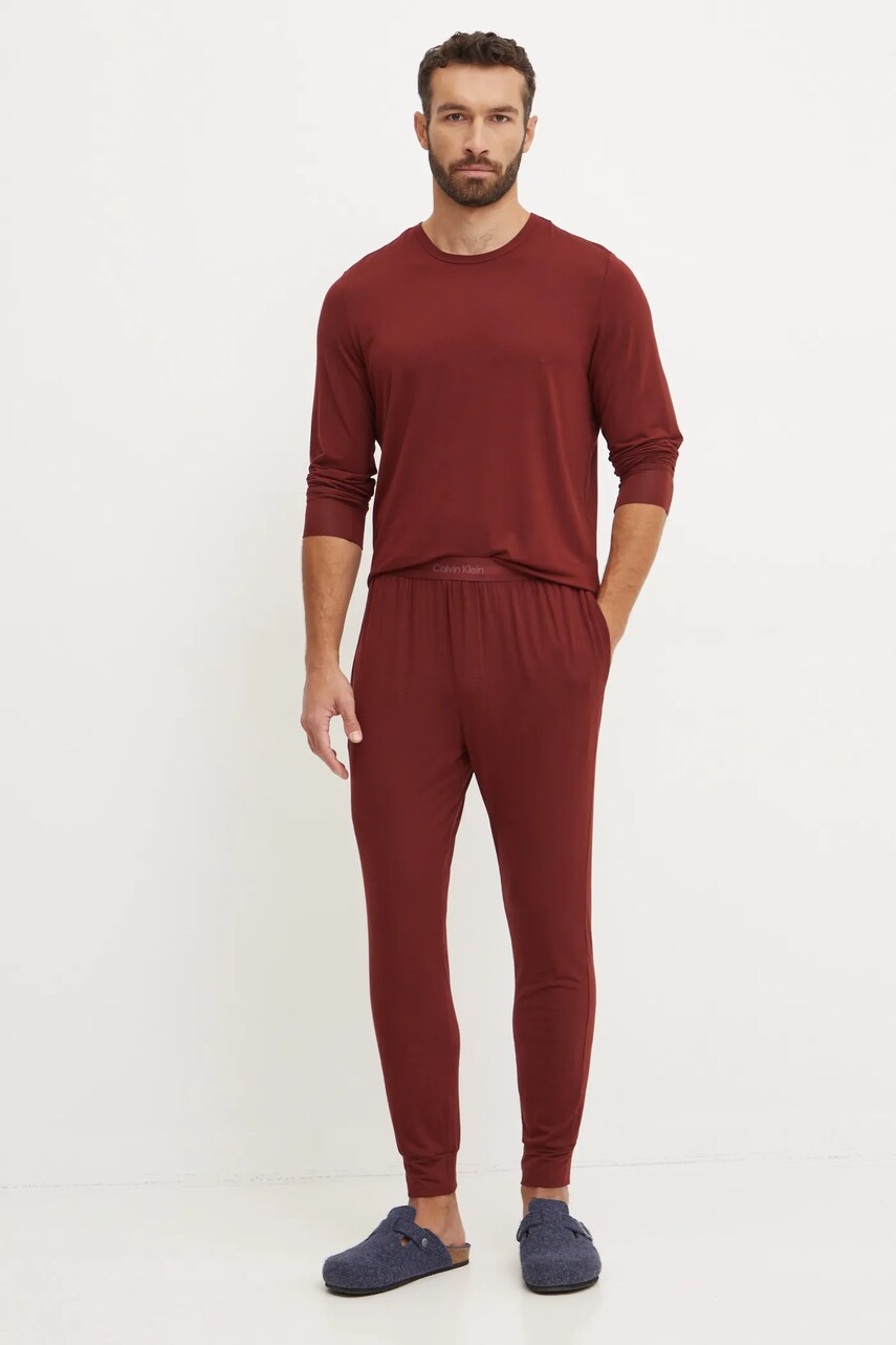 Піжамний лонгслів Calvin Klein Underwear колір червоний однотонна 000NM2234E