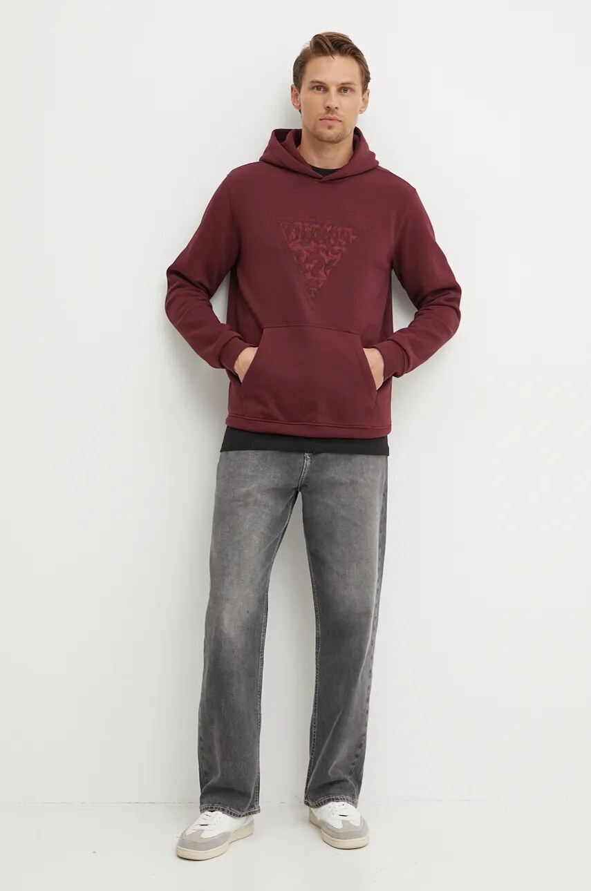 Кофта Guess EMBROIDERED чоловіча колір червоний з капюшоном з аплікацією M4BQ25.K9Z21