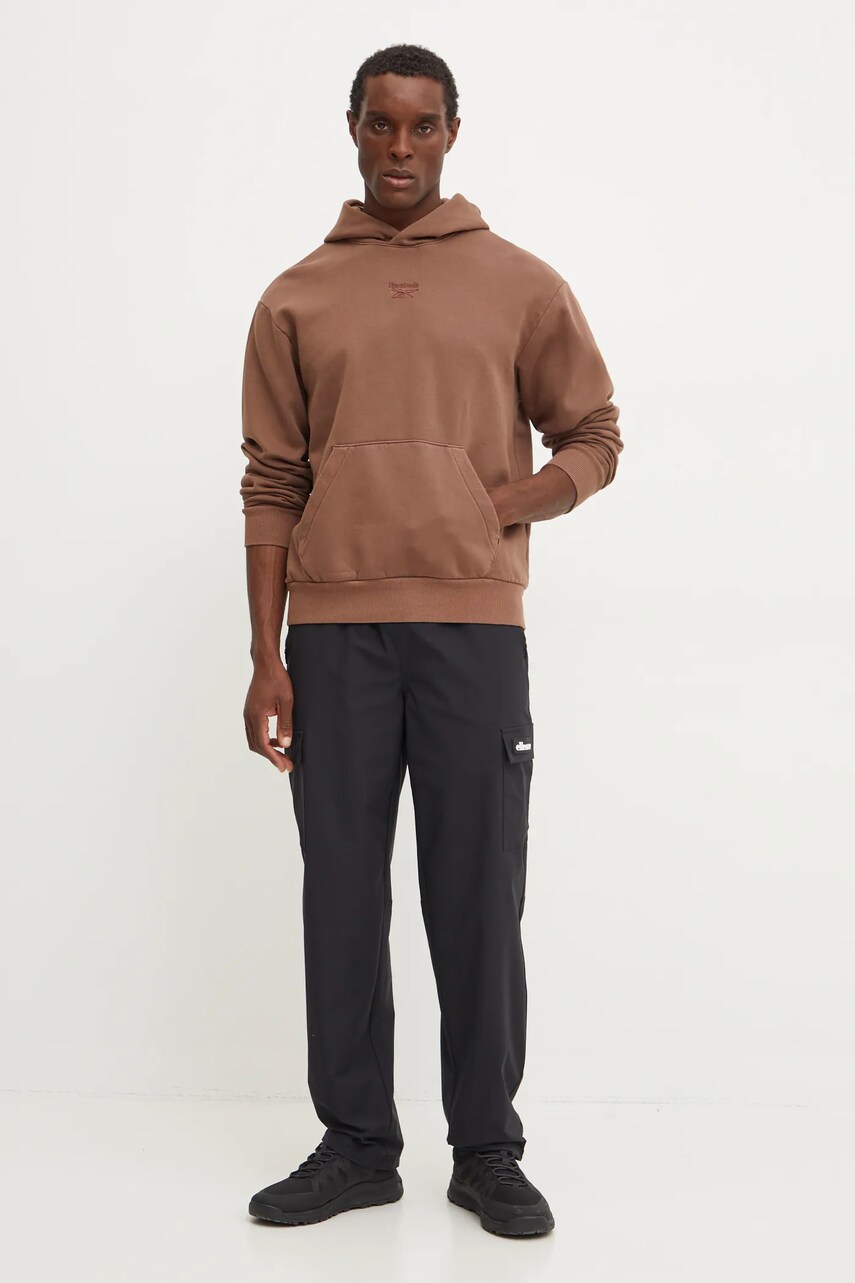 Кофта Reebok Identity Washed чоловіча колір коричневий з капюшоном однотонна 100205481