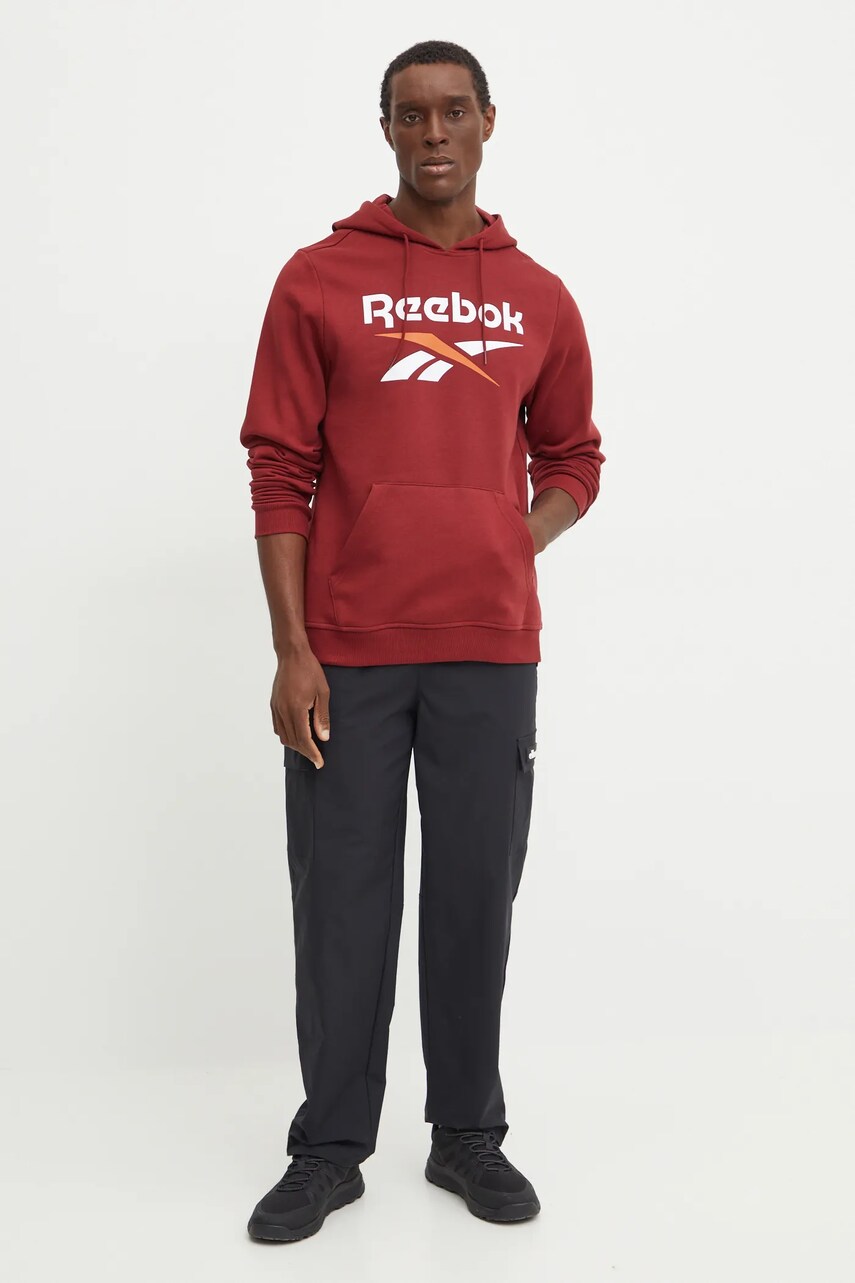 Кофта Reebok чоловіча колір бордовий з капюшоном з принтом 100205966