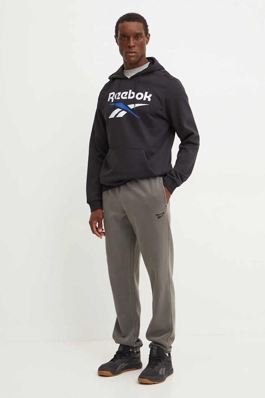 Кофта Reebok чоловіча колір чорний з капюшоном з принтом 100206027
