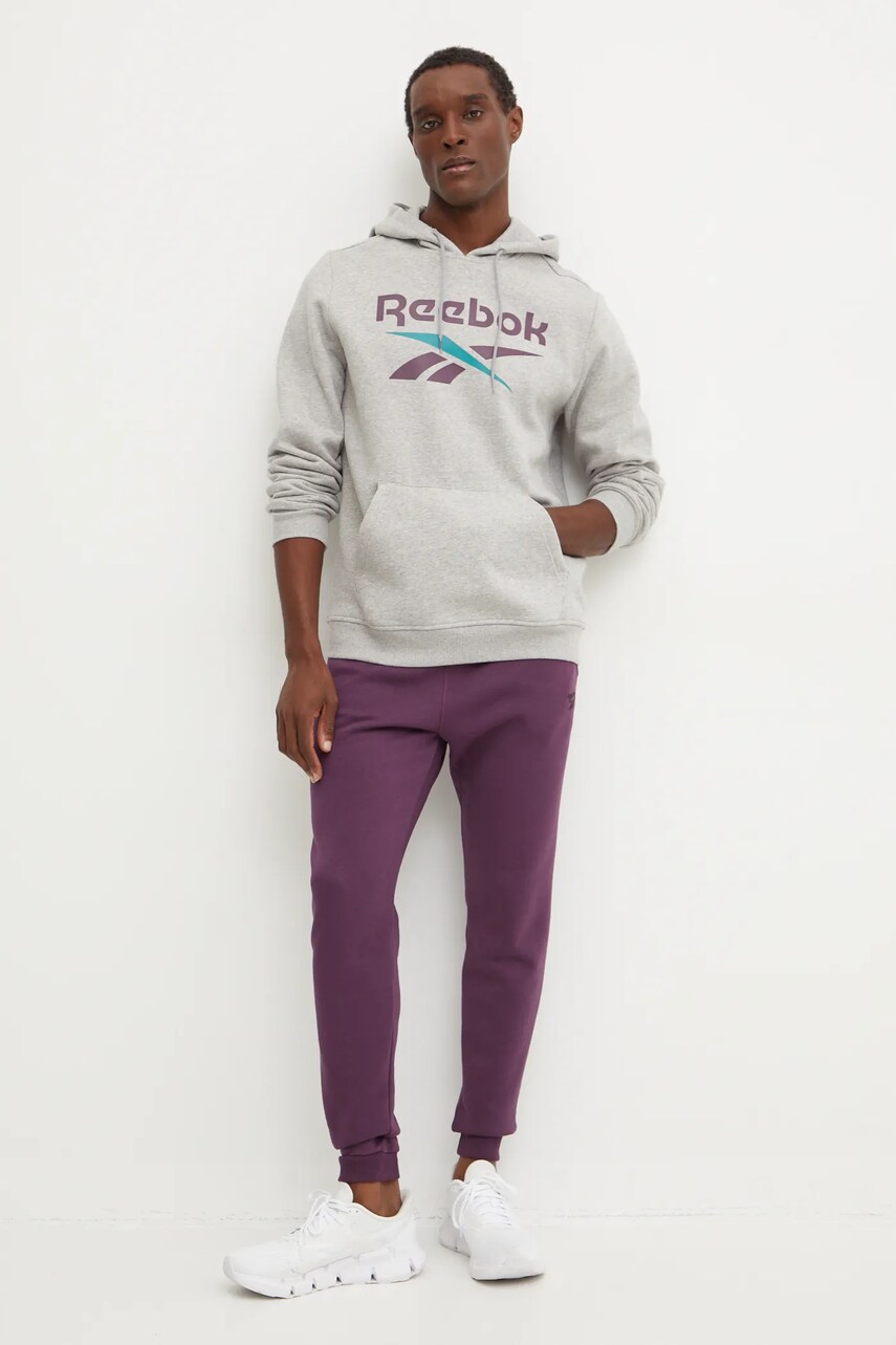Кофта Reebok чоловіча колір сірий з капюшоном з принтом 100206026