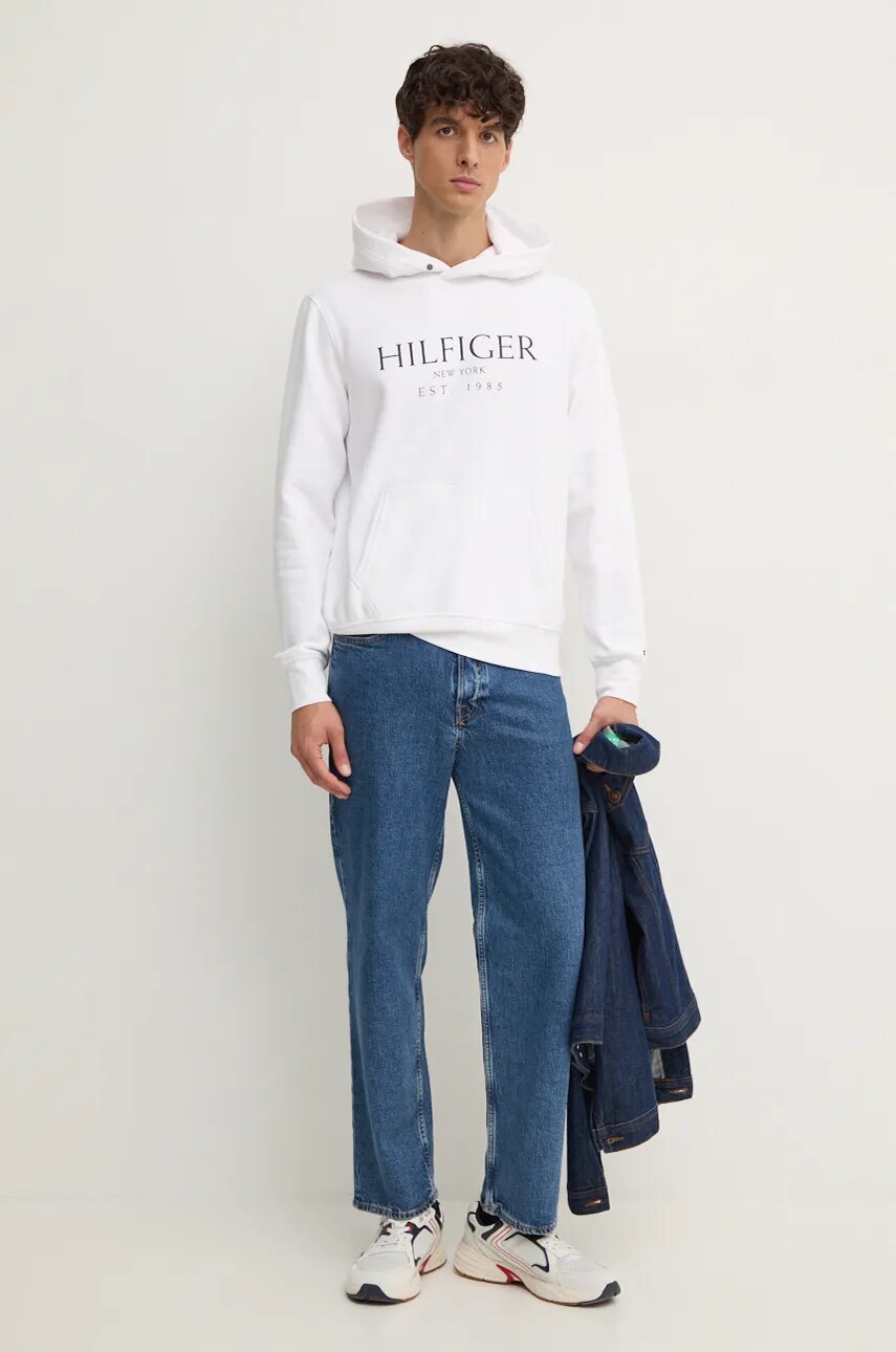Кофта Tommy Hilfiger чоловіча колір білий з капюшоном з принтом MW0MW35523