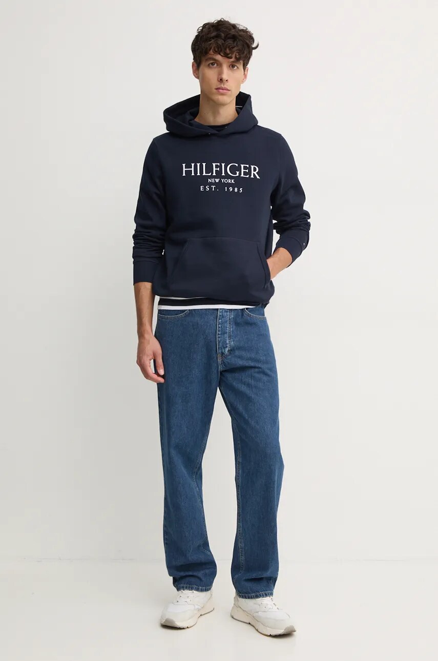 Кофта Tommy Hilfiger чоловіча колір синій з капюшоном з принтом MW0MW35523