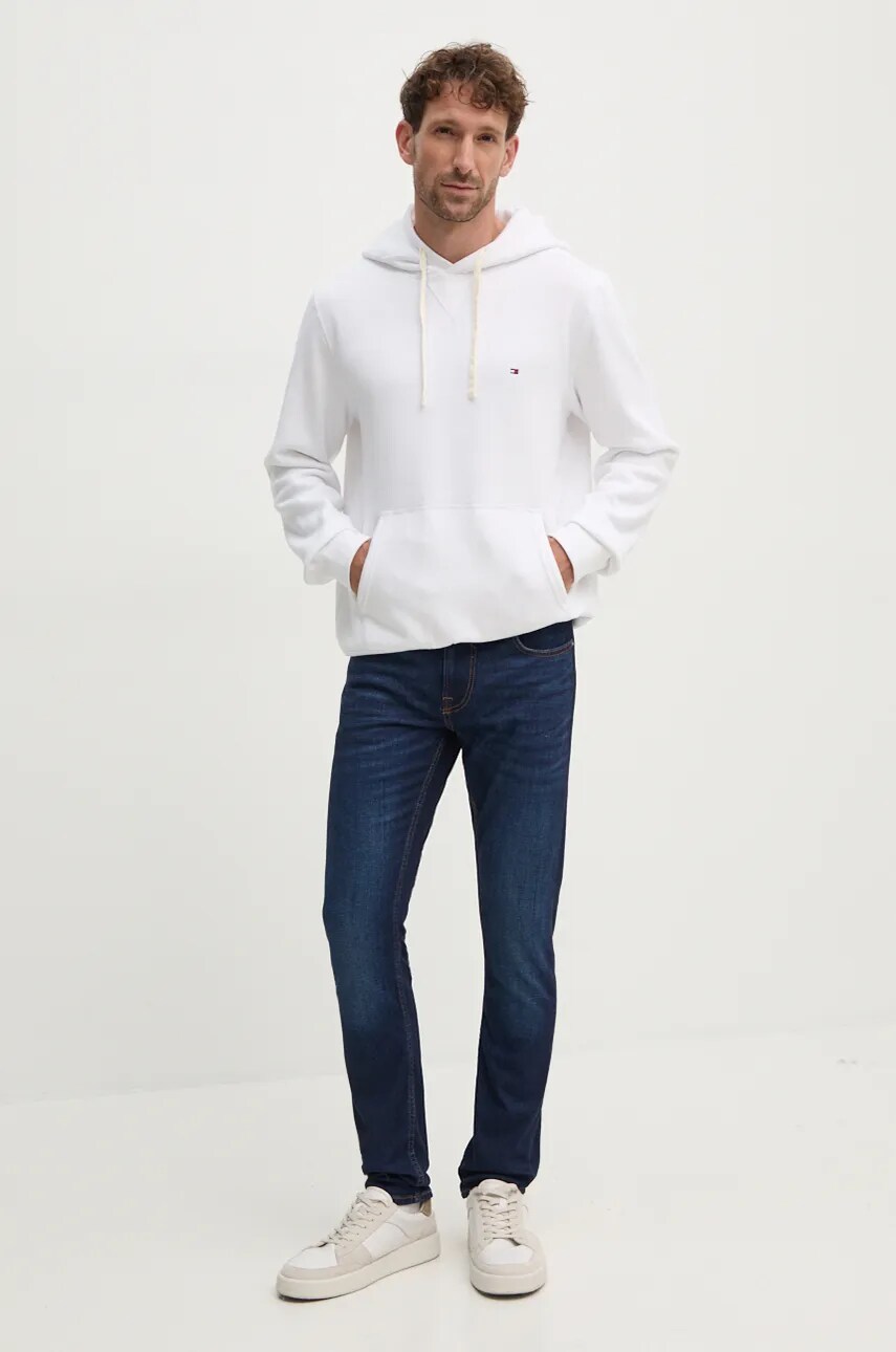 Кофта Tommy Hilfiger чоловіча колір білий з капюшоном однотонна MW0MW37230