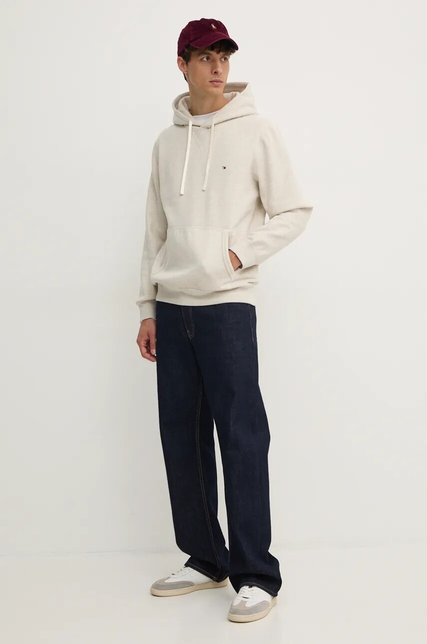 Кофта Tommy Hilfiger чоловіча колір бежевий з капюшоном однотонна MW0MW37230