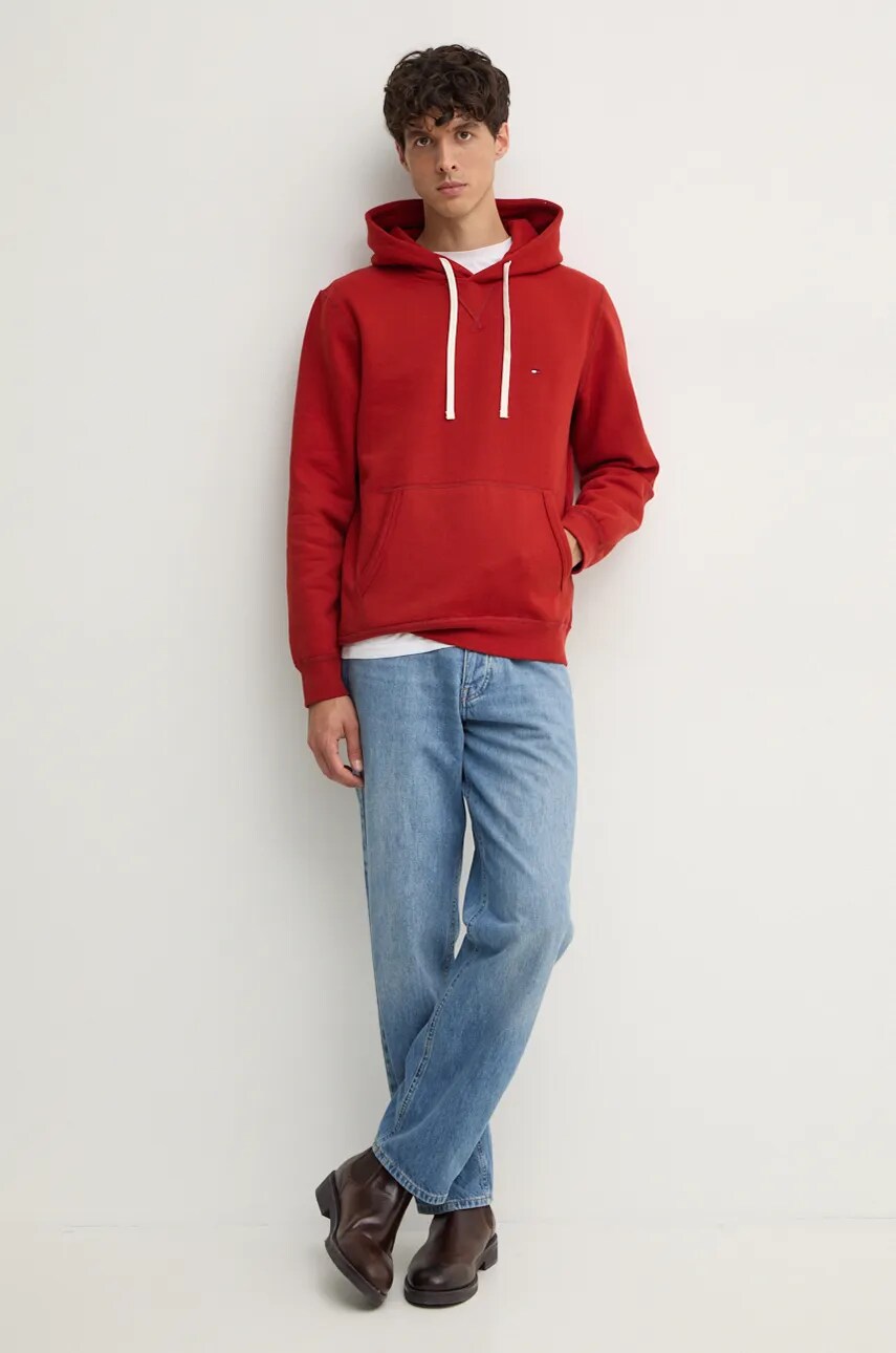 Кофта Tommy Hilfiger чоловіча колір червоний з капюшоном однотонна MW0MW37230