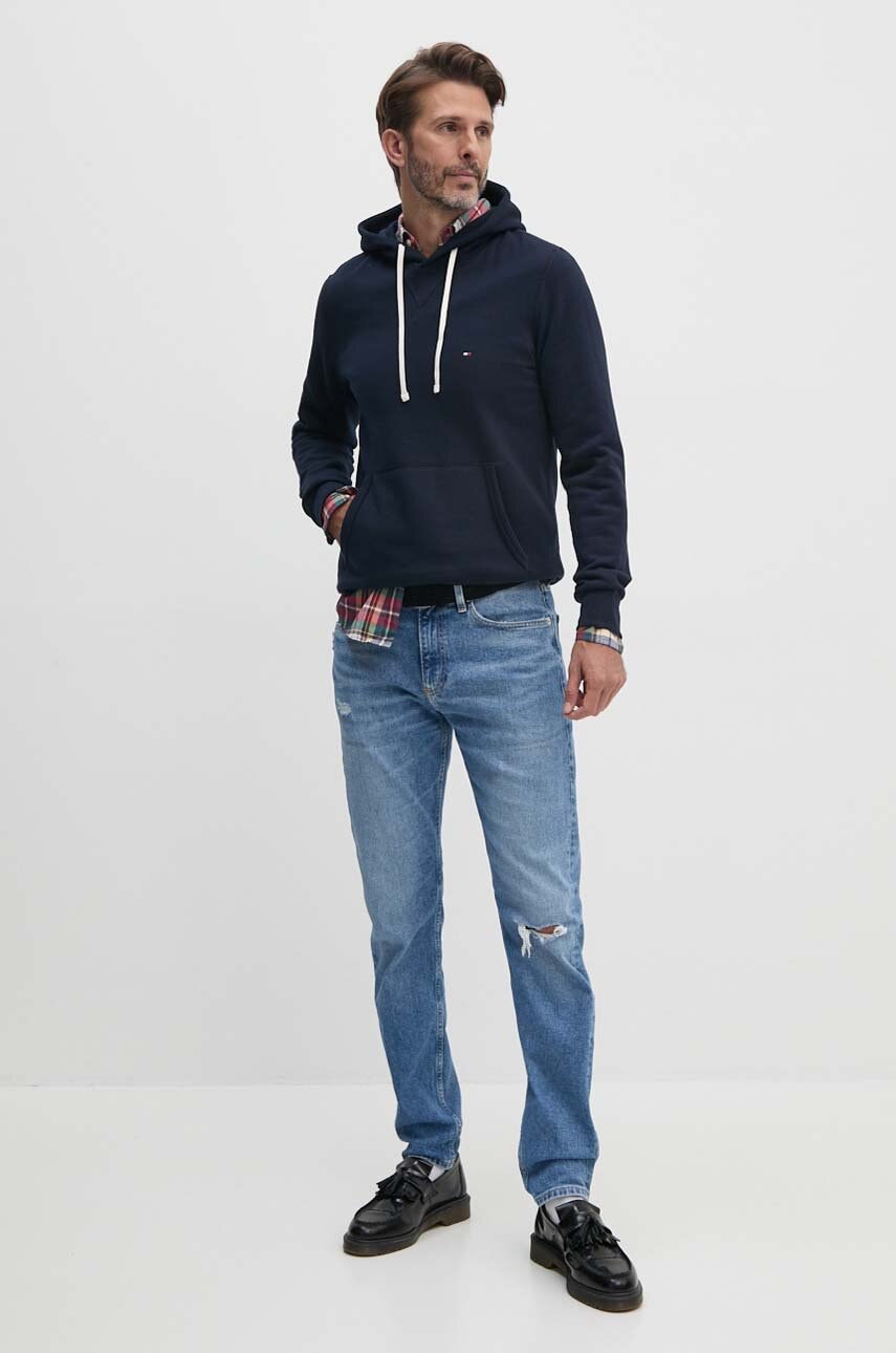 Кофта Tommy Hilfiger чоловіча колір синій з капюшоном однотонна MW0MW37230