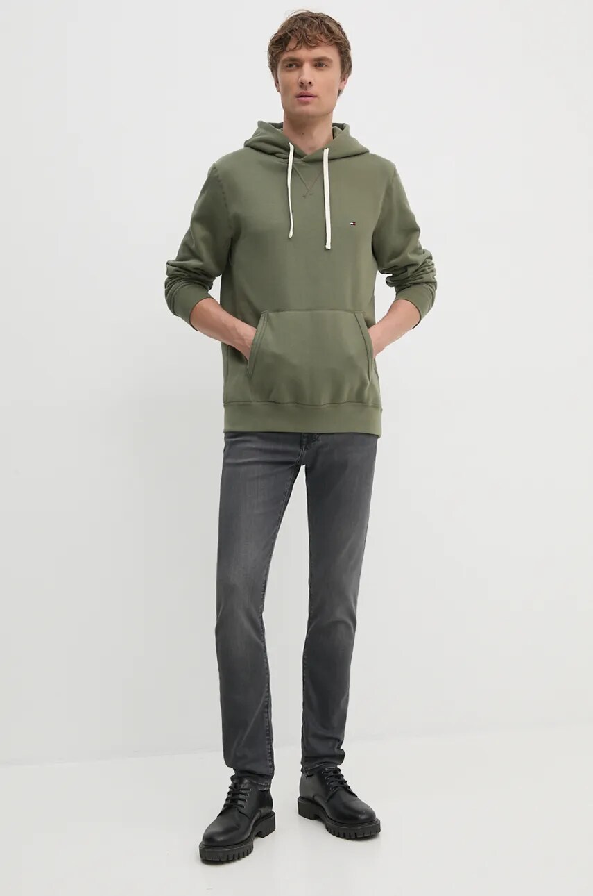 Кофта Tommy Hilfiger чоловіча колір зелений з капюшоном однотонна MW0MW37230